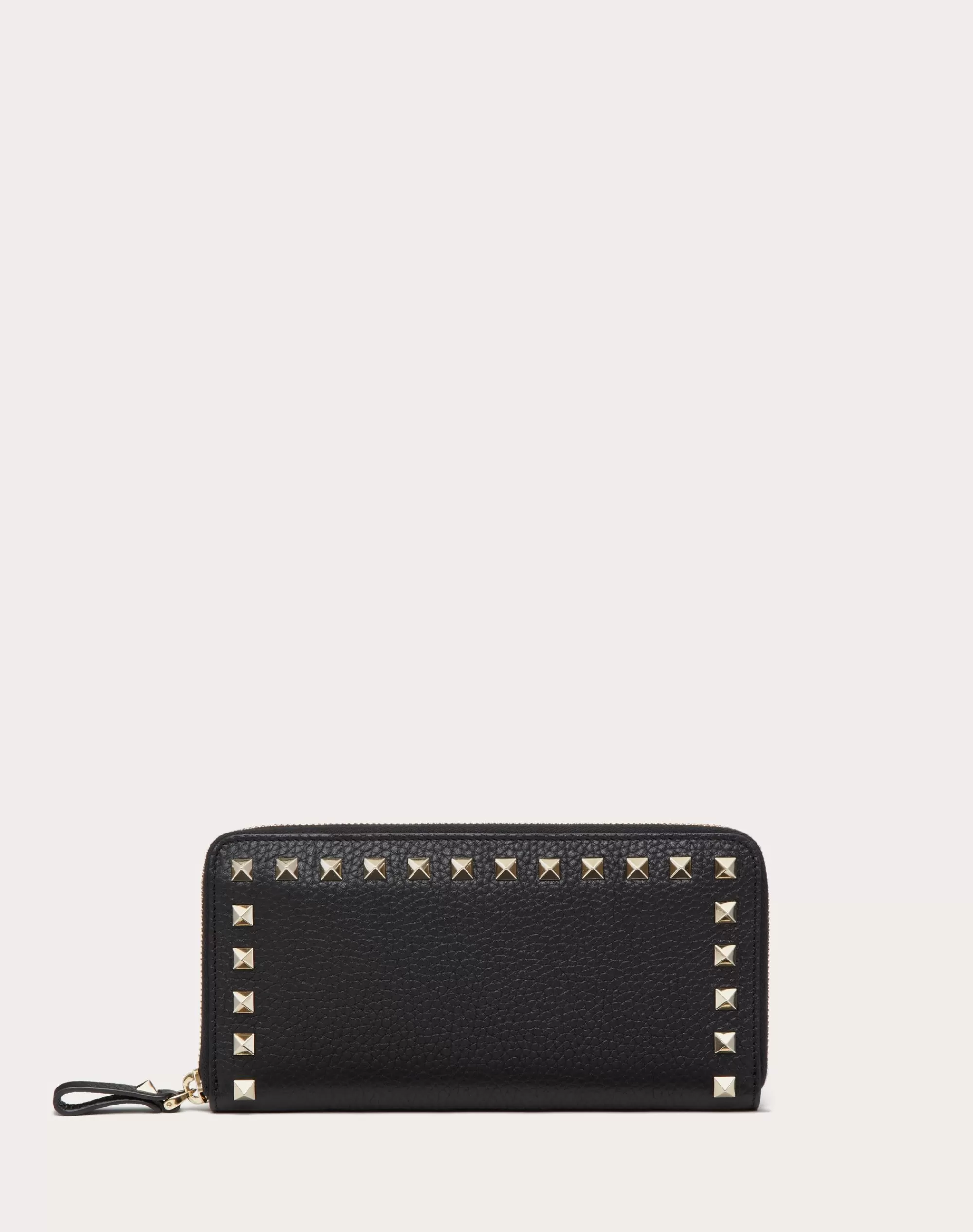 Valentino ROCKSTUD GRAINY CALFSKIN ZIPPERED WALLET Black Clearance