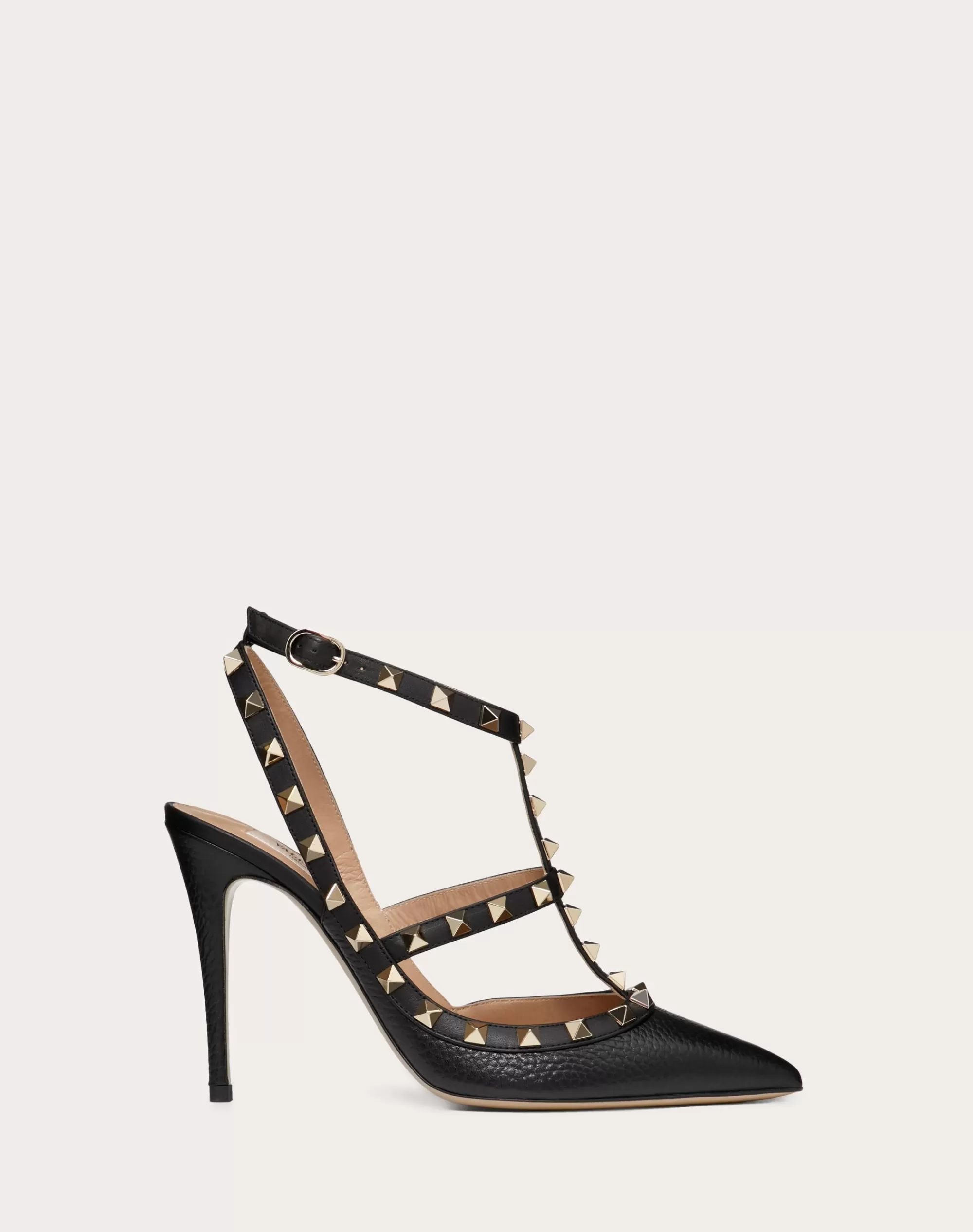 Valentino ROCKSTUD GRAINY LEATHER ANKLE STRAP PUMP 100 MM Black New