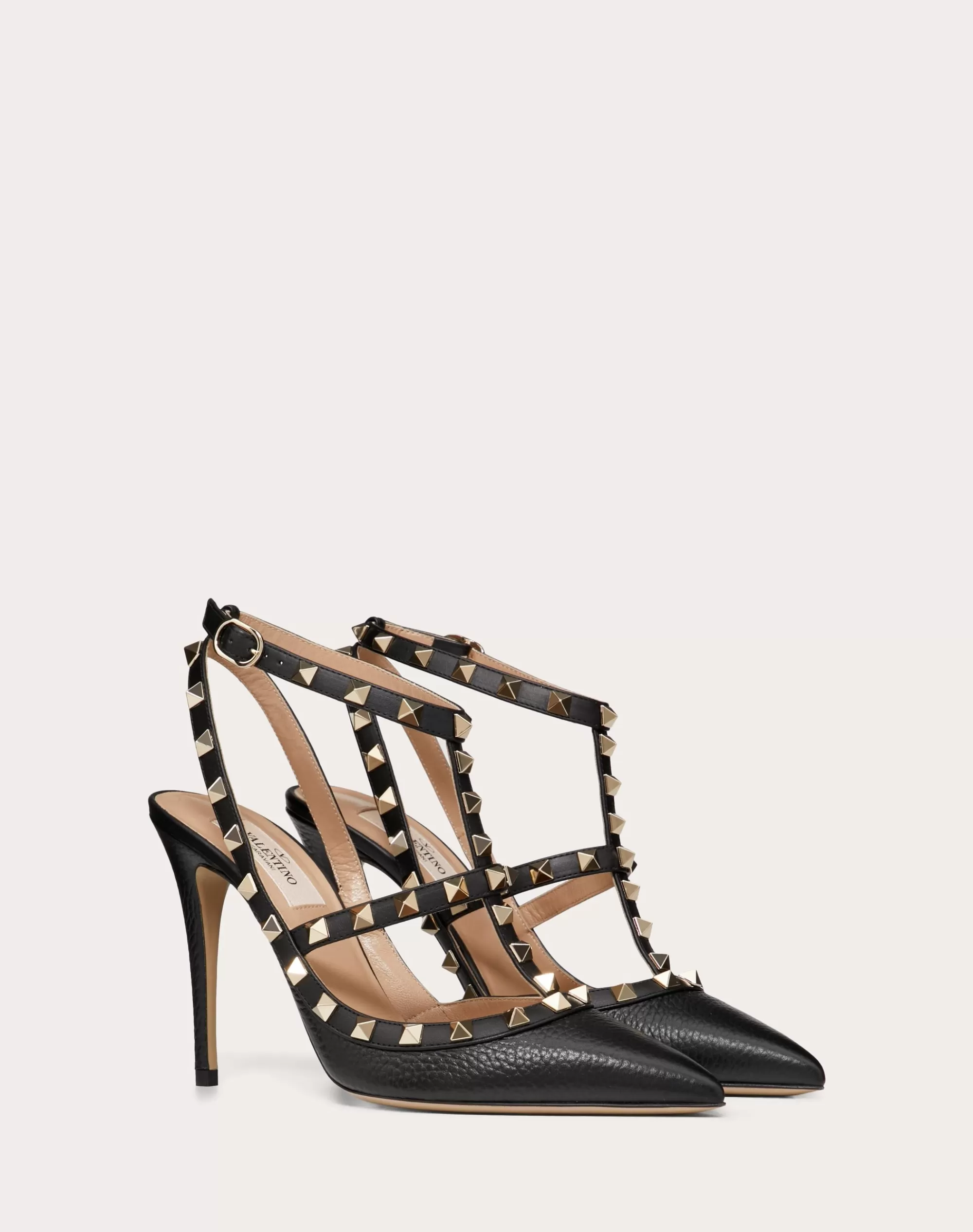 Valentino ROCKSTUD GRAINY LEATHER ANKLE STRAP PUMP 100 MM Black New