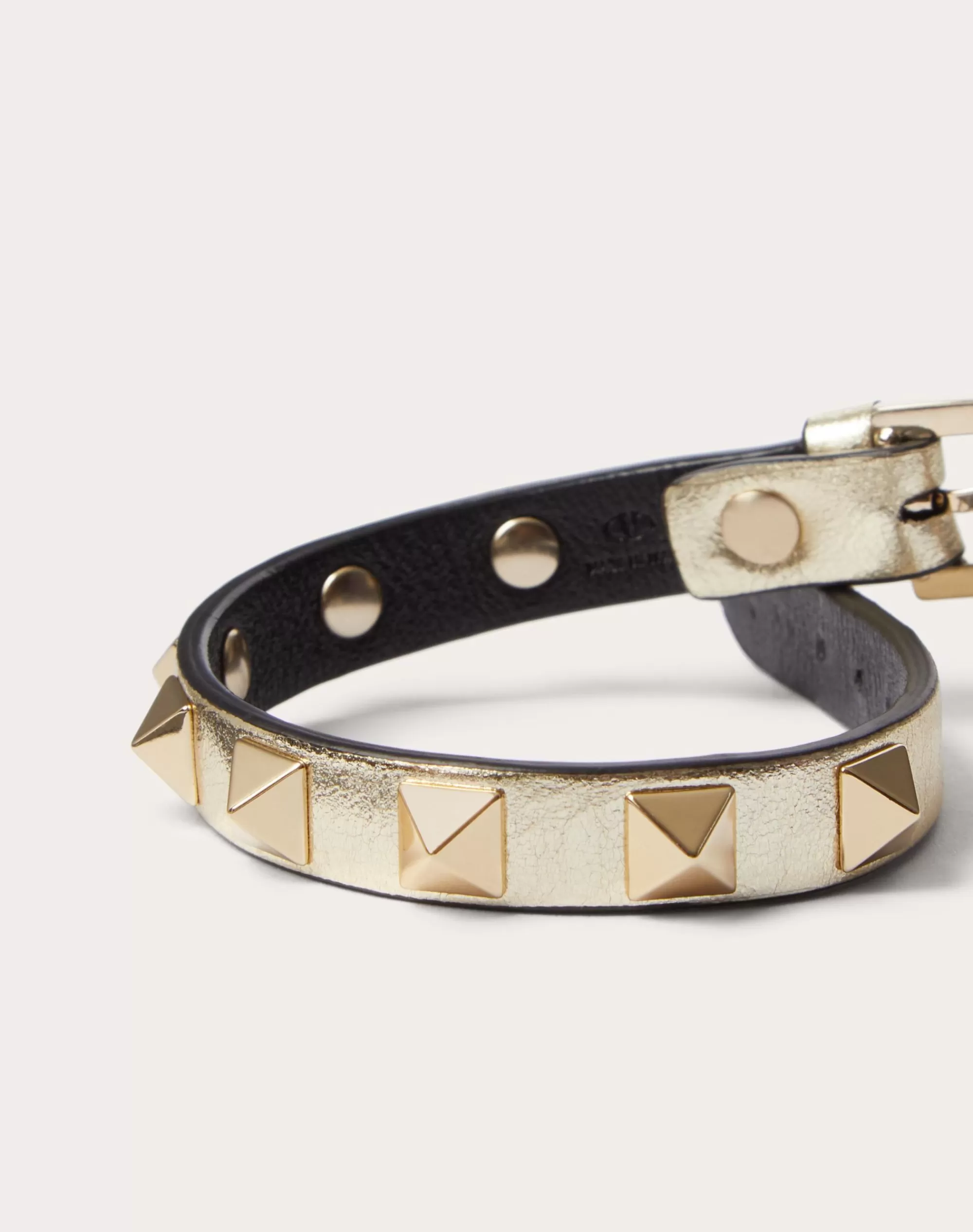 Valentino ROCKSTUD LAMINATED LEATHER BRACELET Platinum Cheap