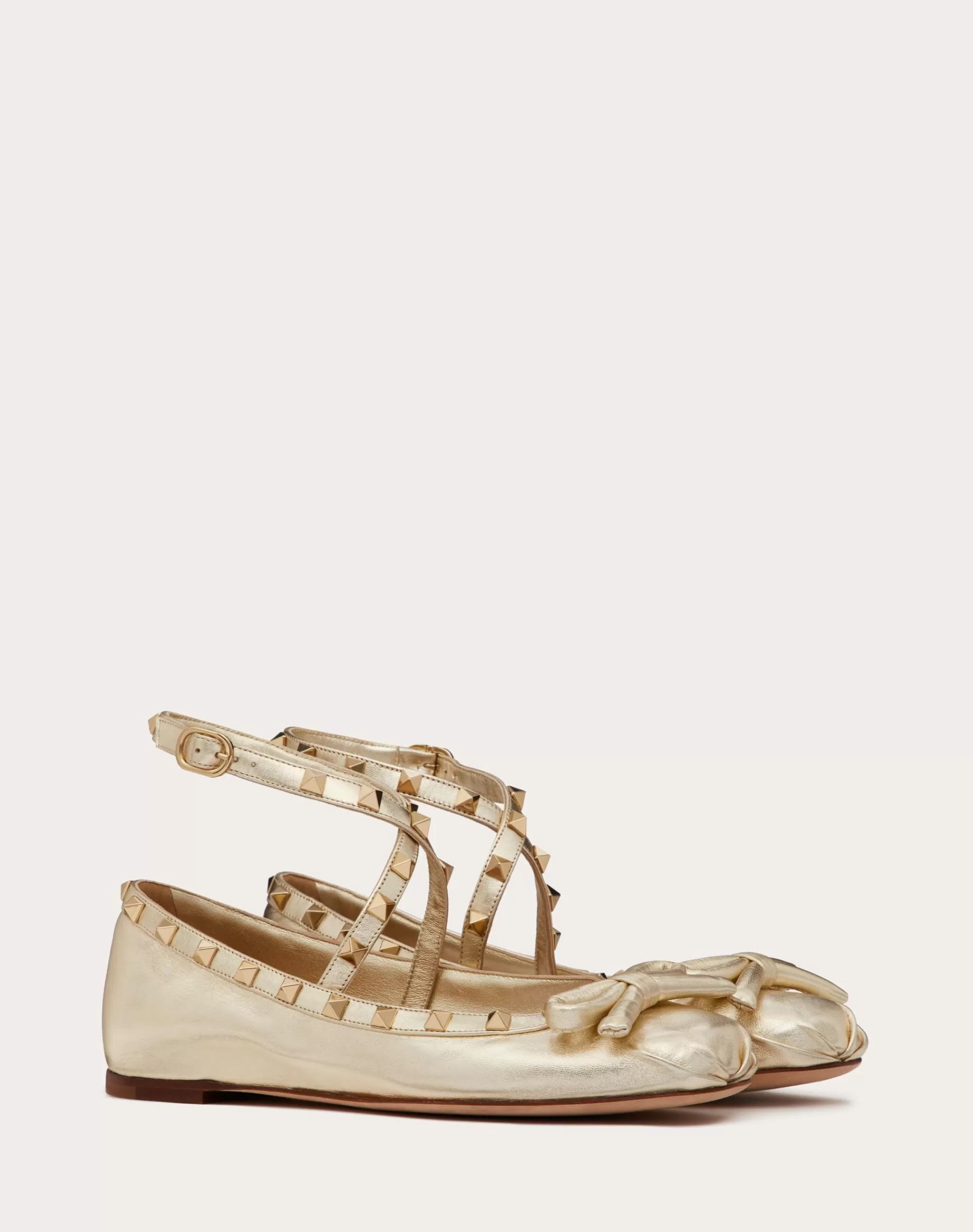 Valentino ROCKSTUD LAMINATED NAPPA LEATHER BALLERINA Platinum Sale