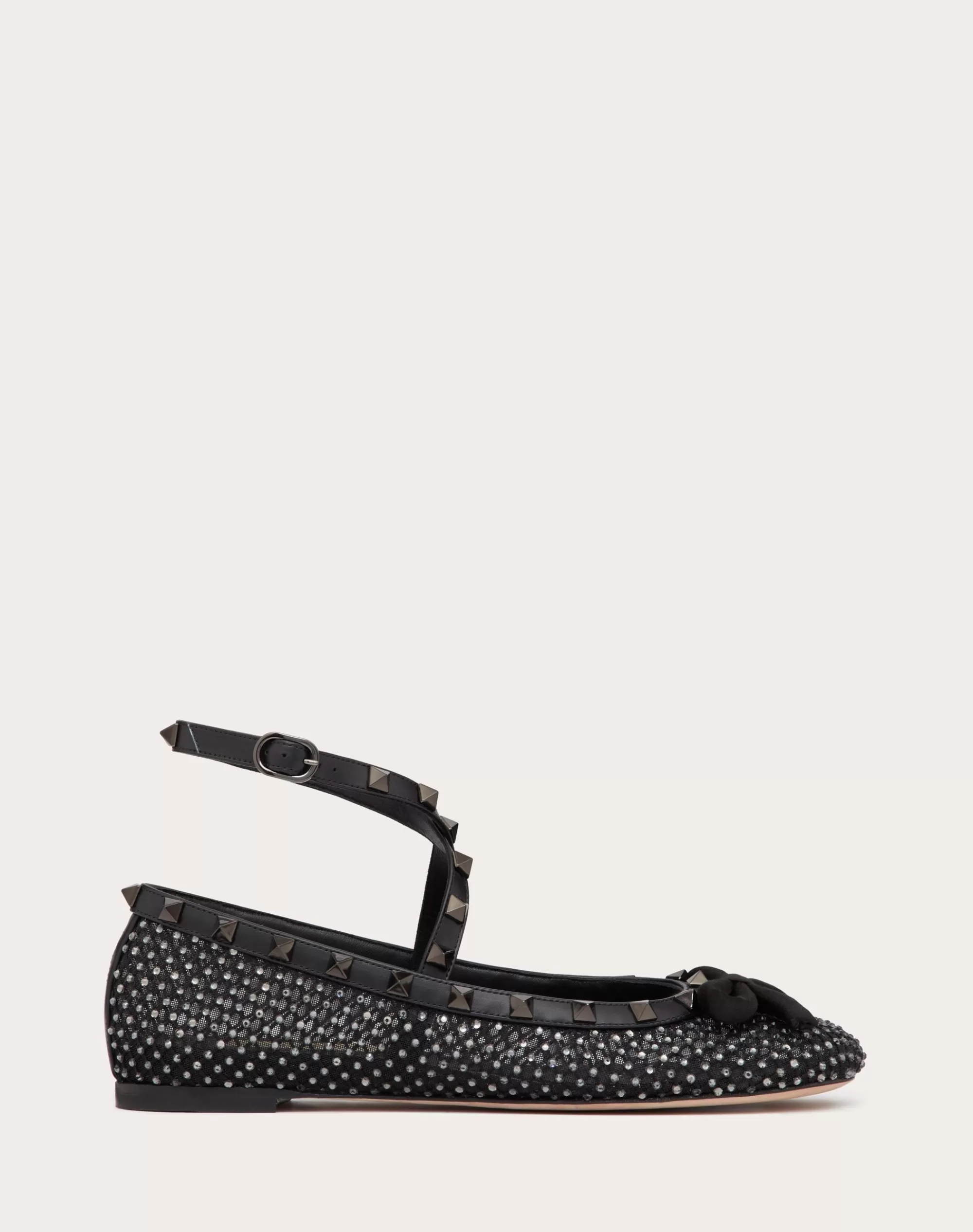 Valentino ROCKSTUD MESH BALLERINA WITH CRYSTALS AND MATCHING STUDS Black Outlet