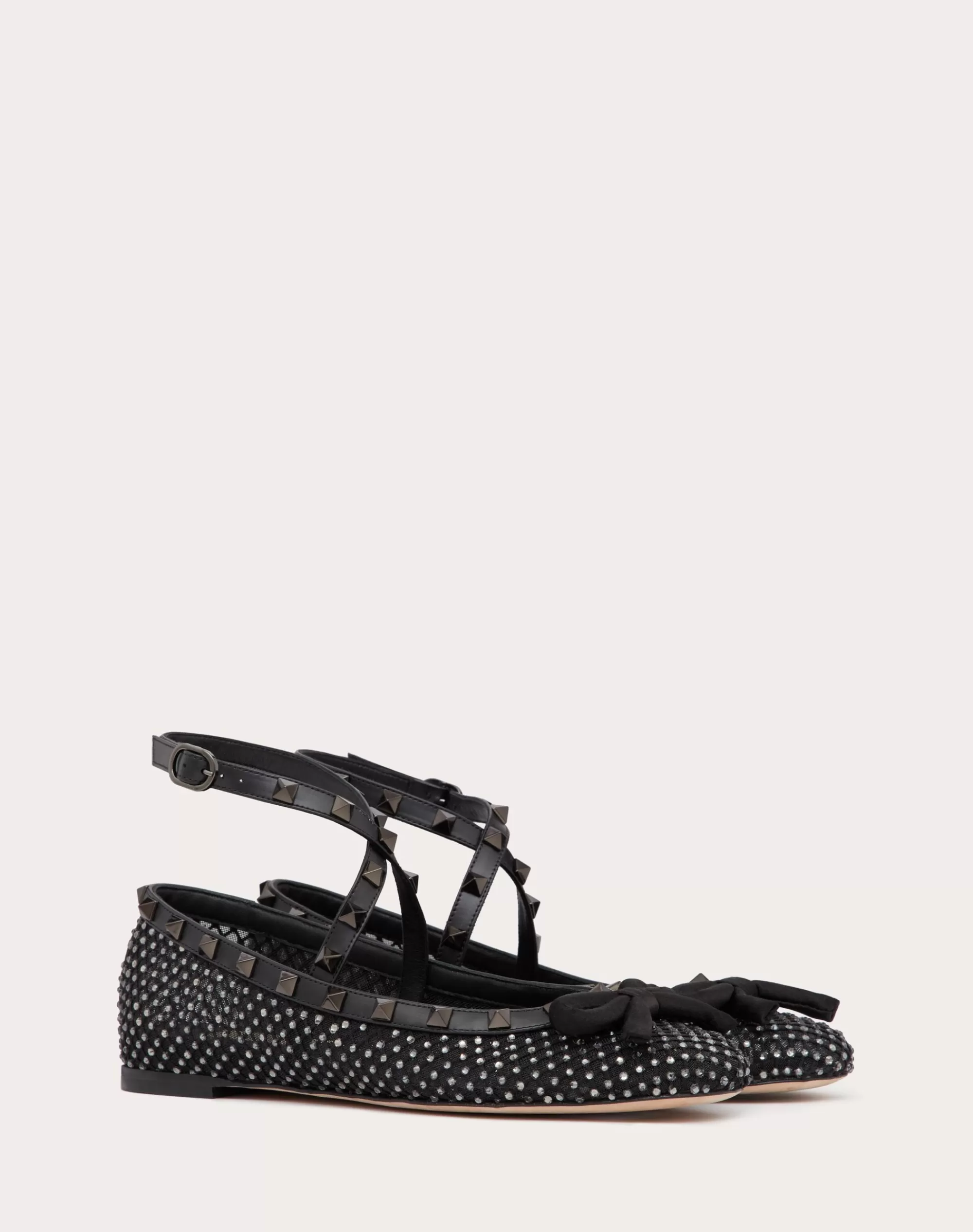 Valentino ROCKSTUD MESH BALLERINA WITH CRYSTALS AND MATCHING STUDS Black Outlet