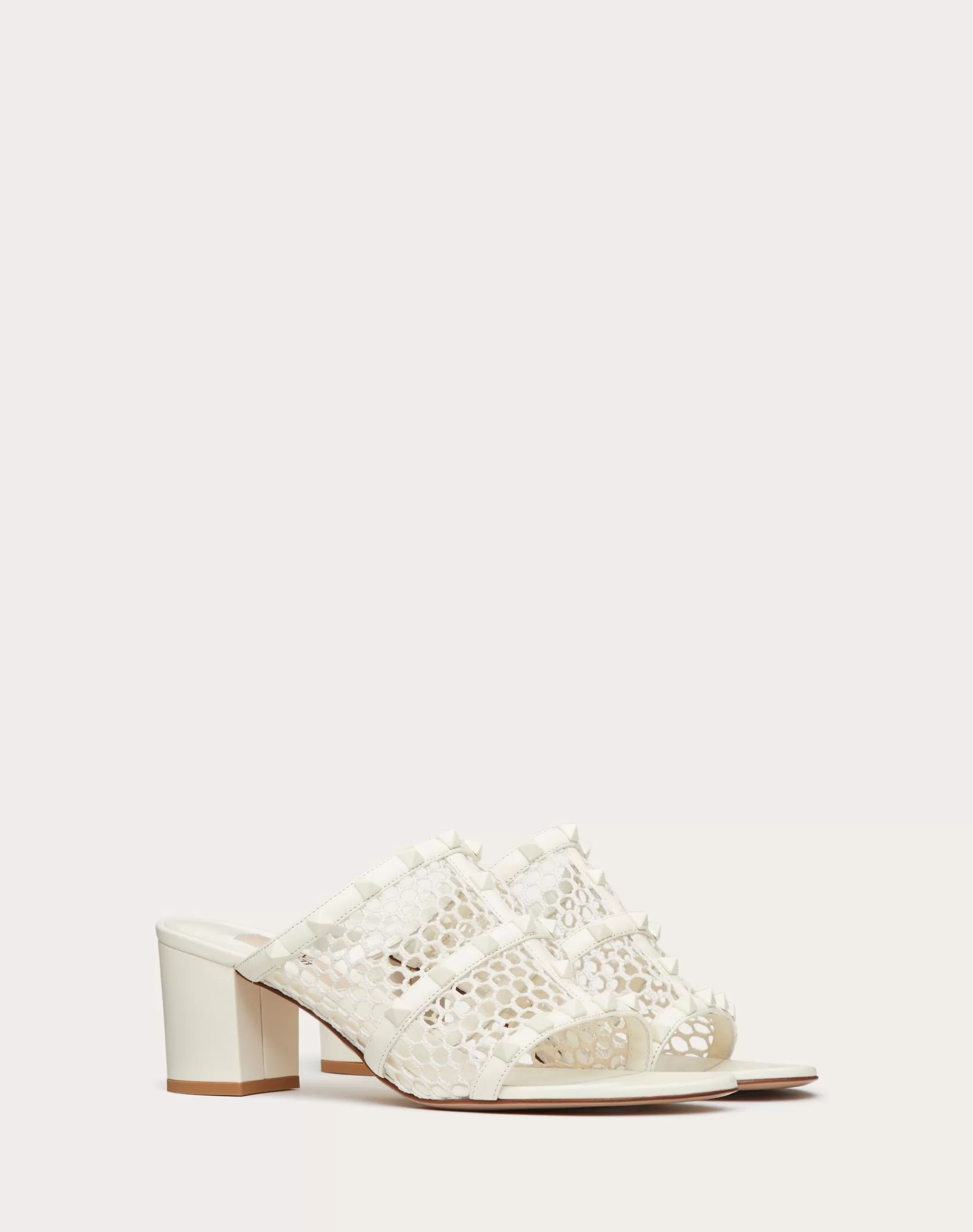 Valentino ROCKSTUD MESH SLIDER SANDAL WITH MATCHING STUDS 60MM Ivory Flash Sale