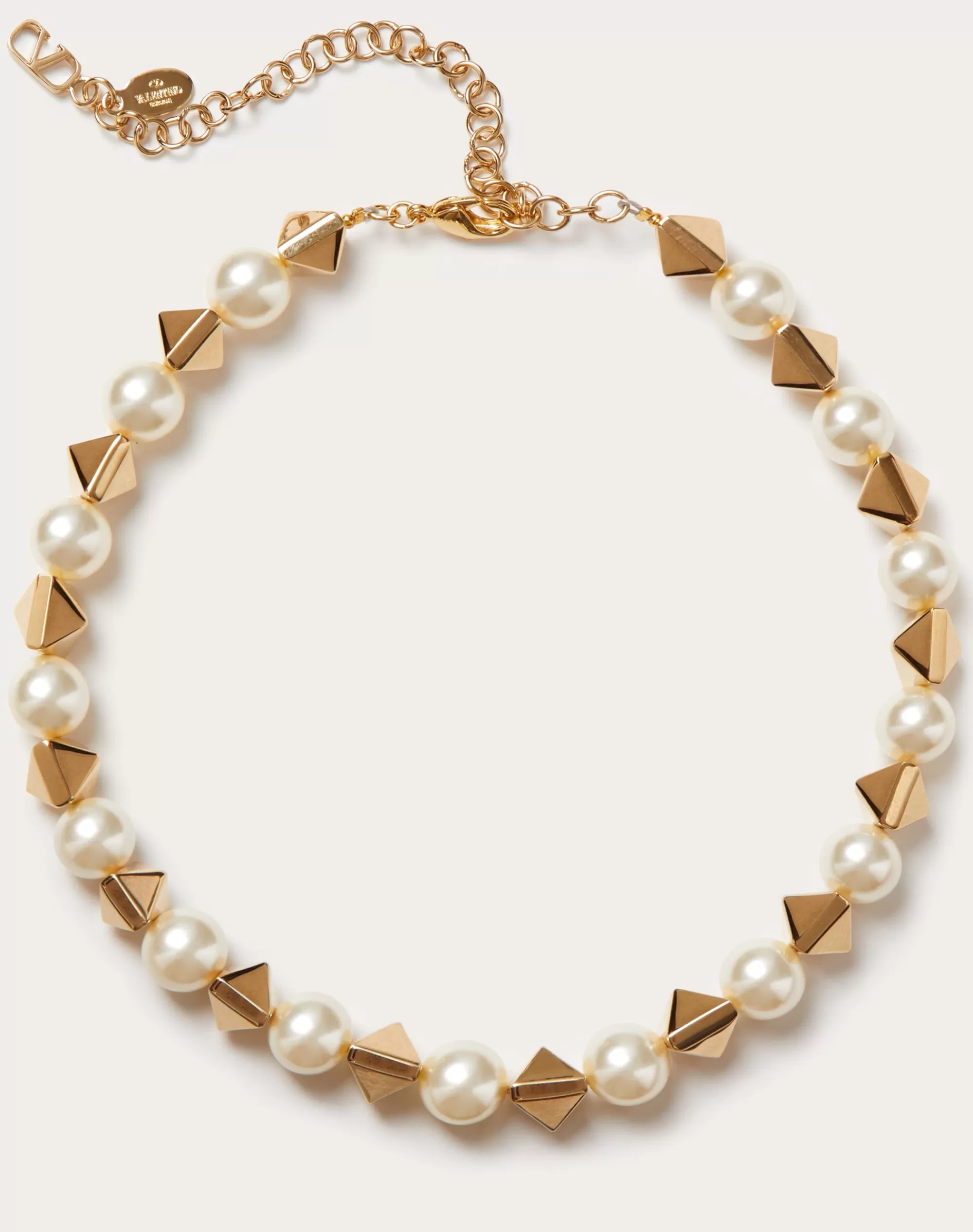 Valentino ROCKSTUD METAL AND SWAROVSKI® PEARL NECKLACE Gold Flash Sale