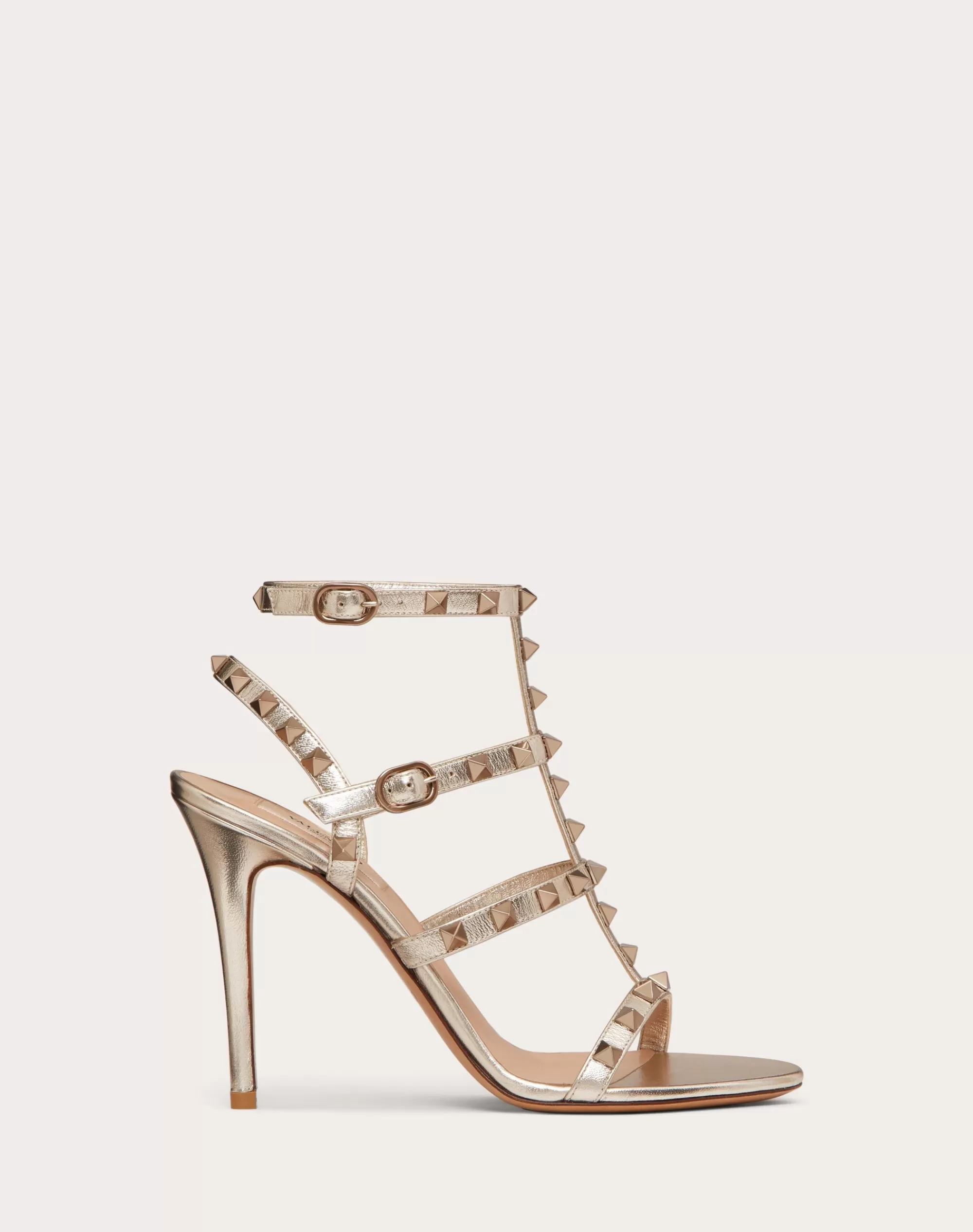 Valentino ROCKSTUD METALLIC CALF LEATHER ANKLE STRAP SANDAL 100 MM Skin Discount