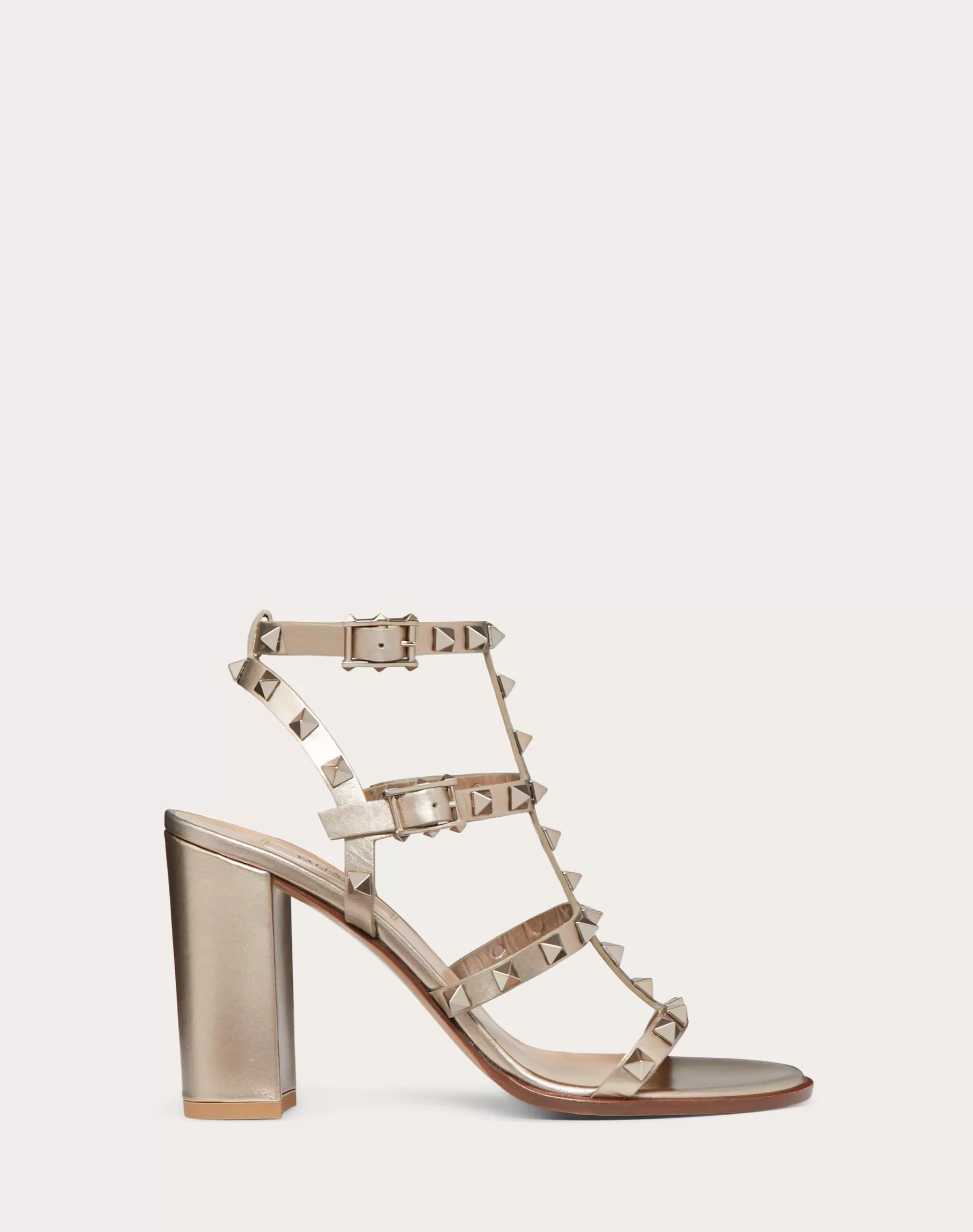 Valentino ROCKSTUD METALLIC CALF LEATHER ANKLE STRAP SANDAL 90 MM Skin New