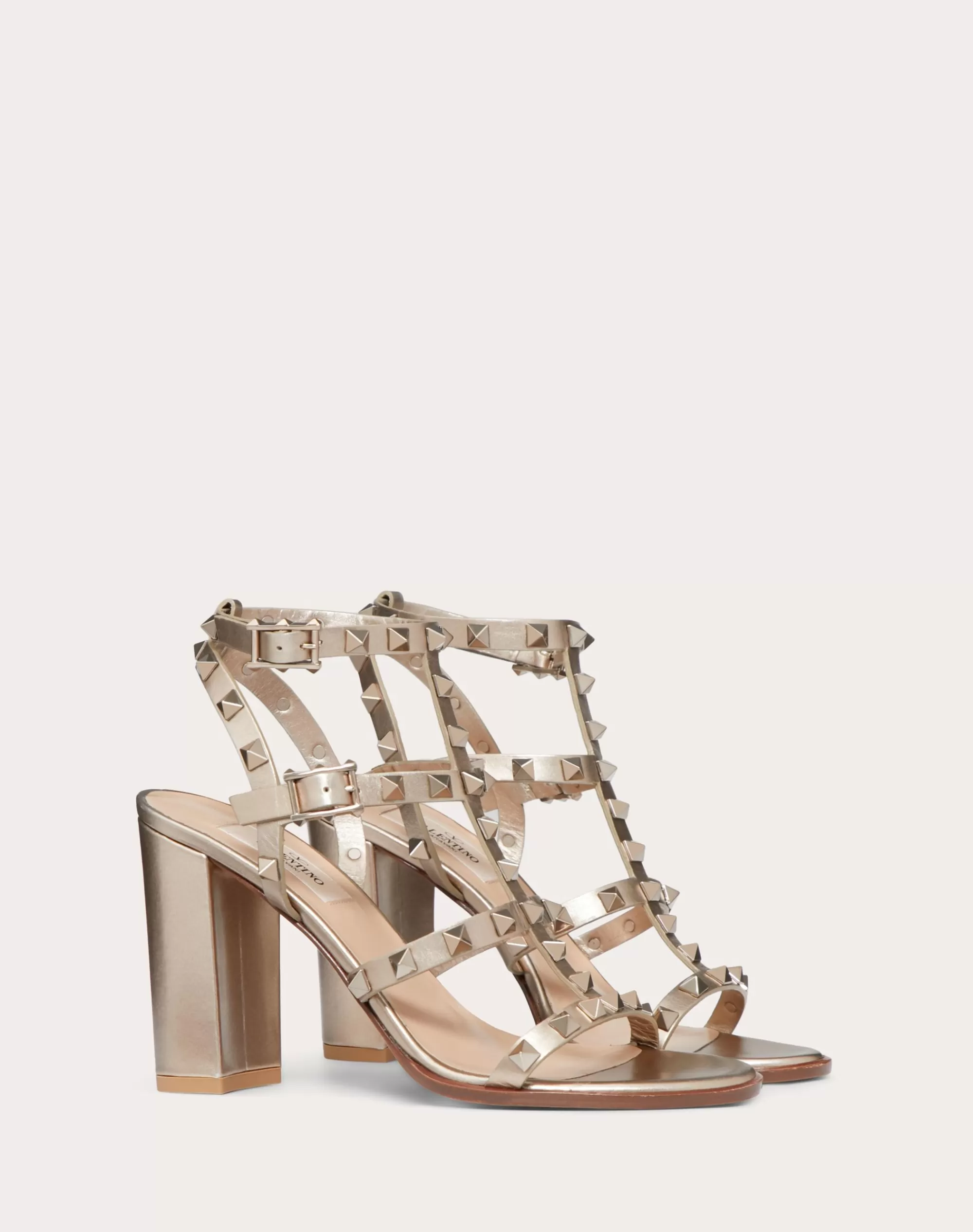 Valentino ROCKSTUD METALLIC CALF LEATHER ANKLE STRAP SANDAL 90 MM Skin New