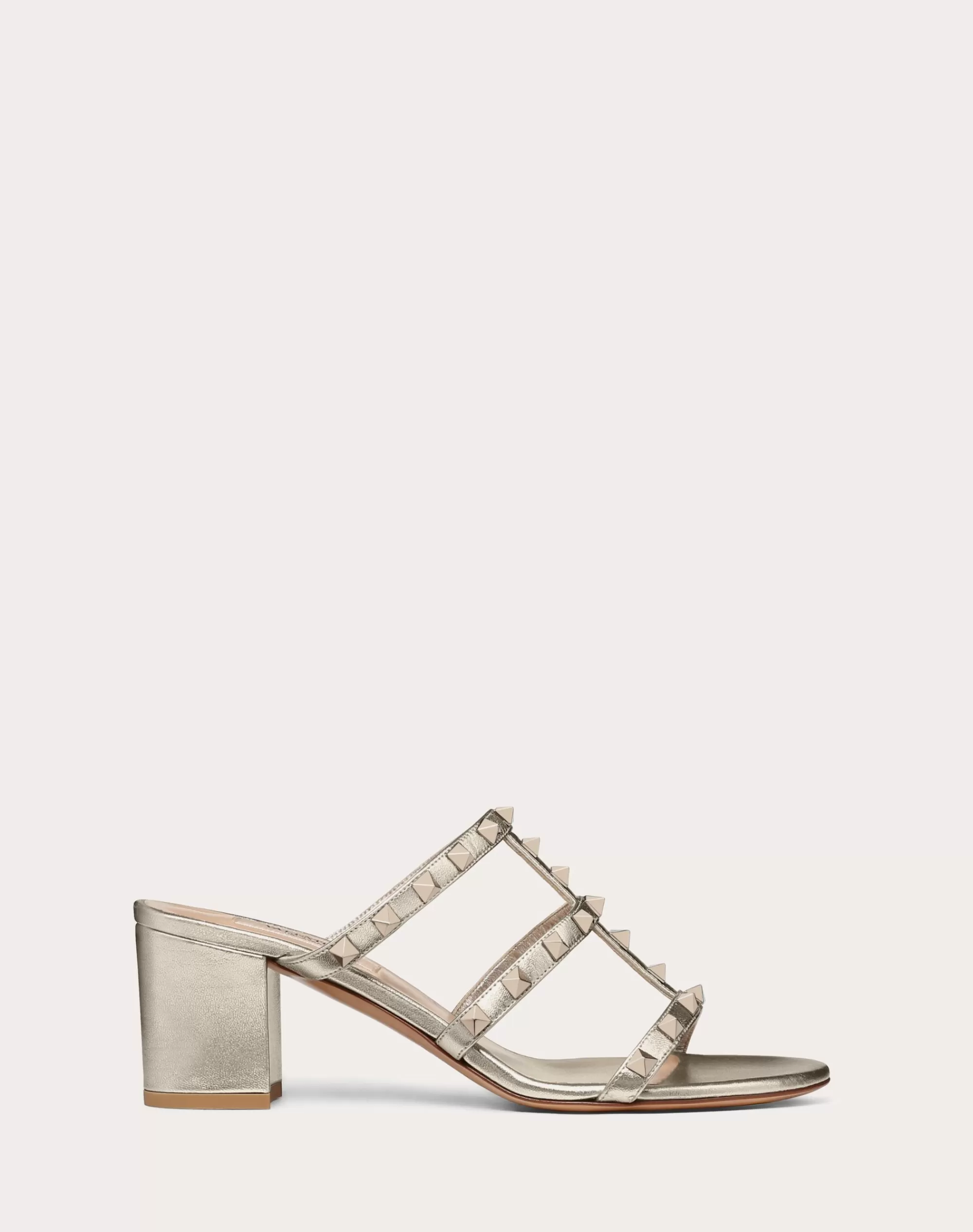 Valentino ROCKSTUD METALLIC CALF LEATHER SLIDE SANDAL 60 MM Skin Discount