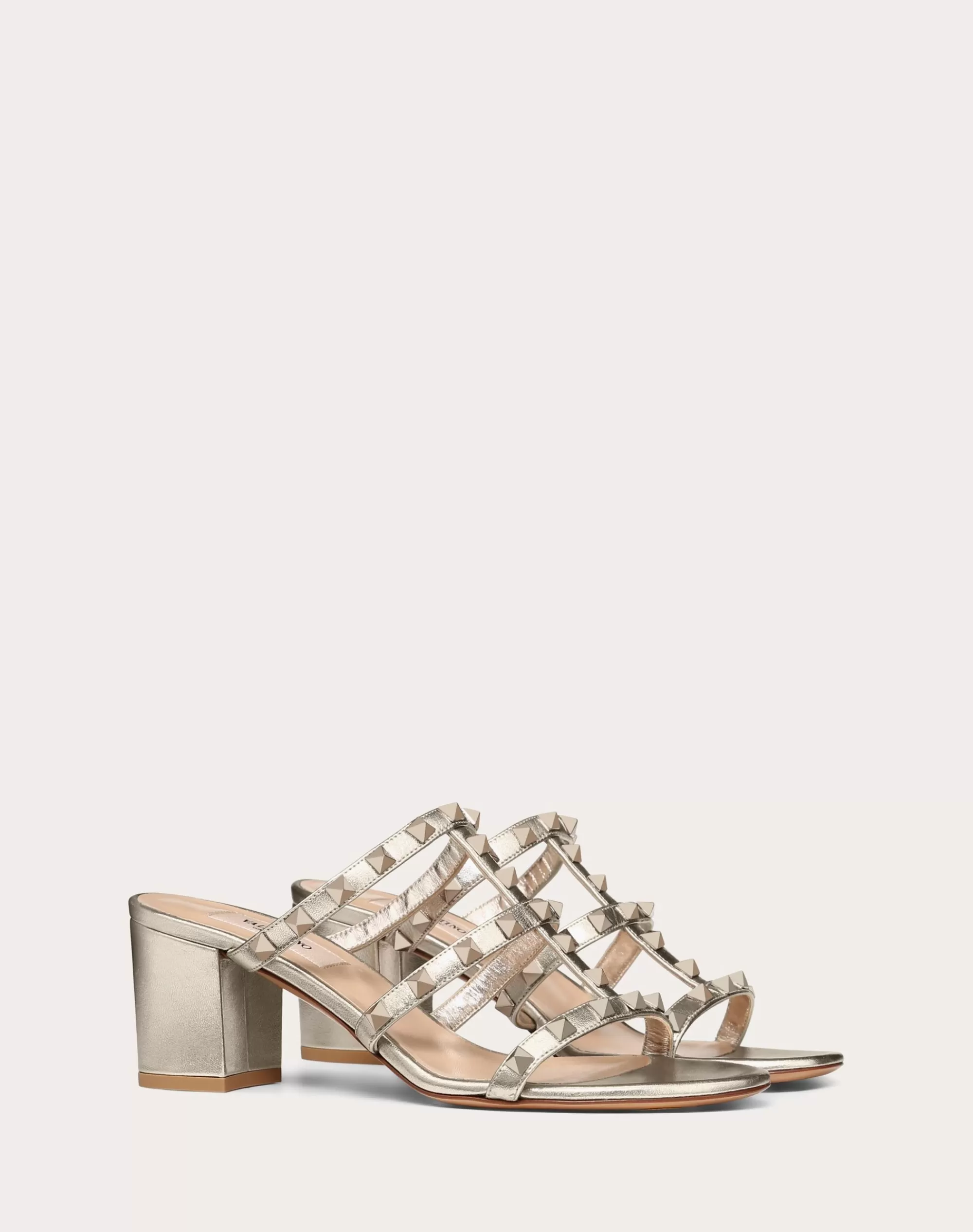 Valentino ROCKSTUD METALLIC CALF LEATHER SLIDE SANDAL 60 MM Skin Discount