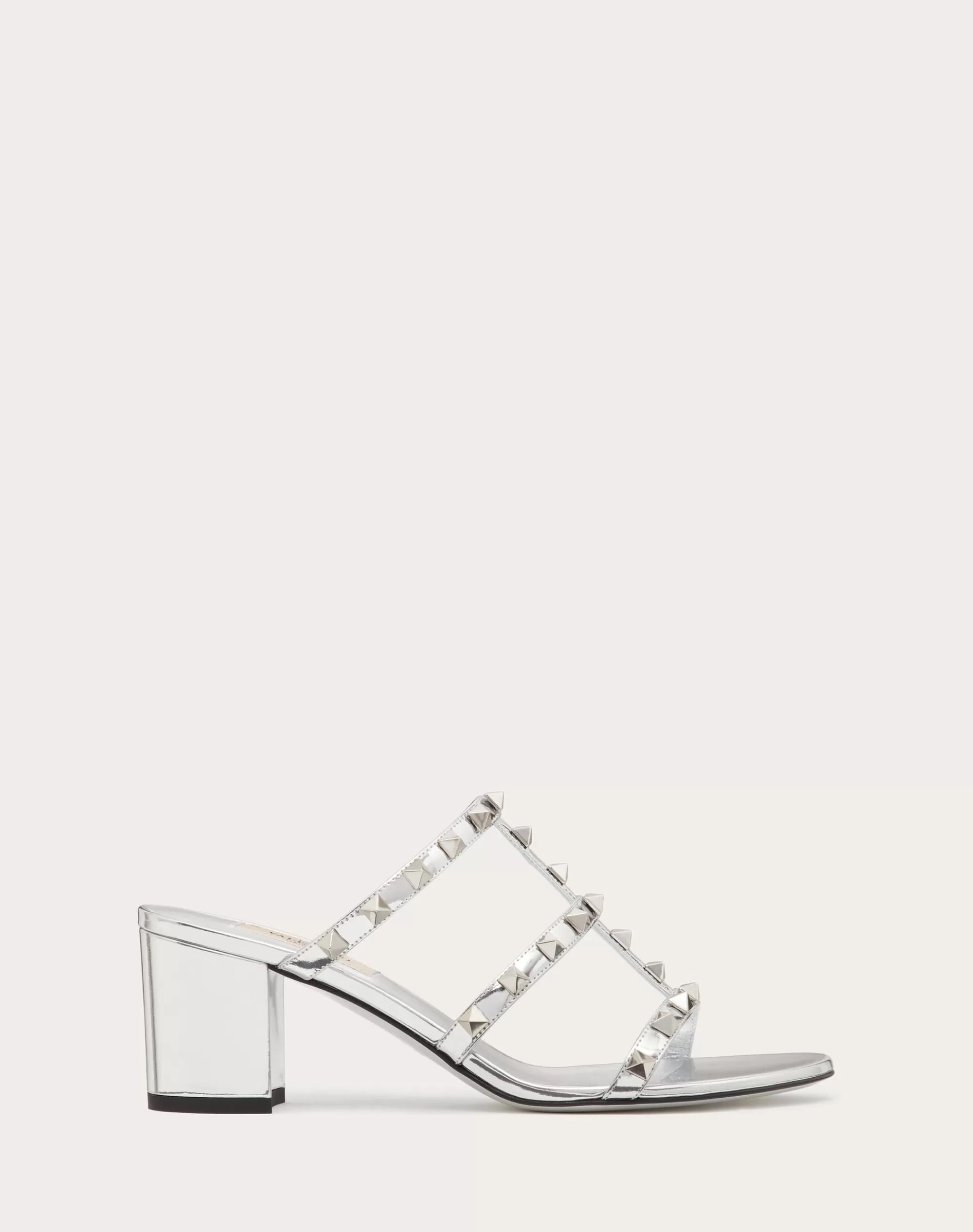 Valentino ROCKSTUD MIRROR-EFFECT SLIDE SANDAL 60MM Silver Cheap