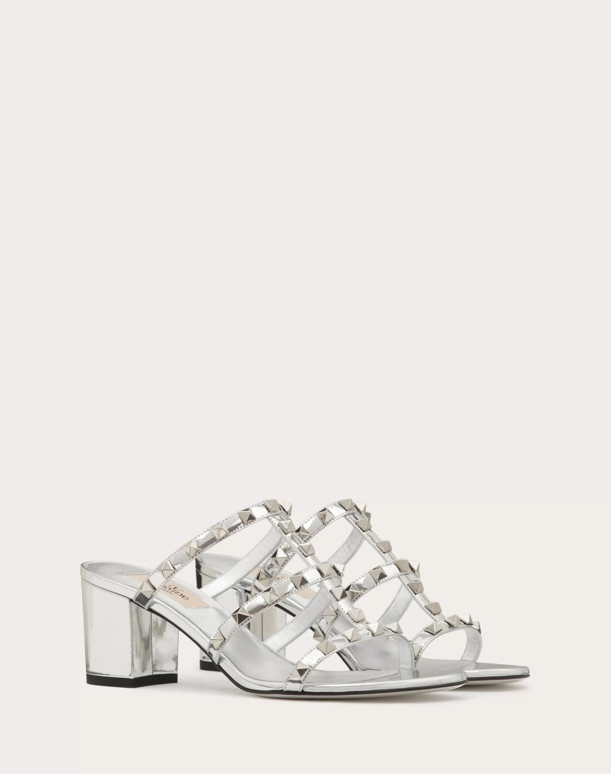 Valentino ROCKSTUD MIRROR-EFFECT SLIDE SANDAL 60MM Silver Cheap