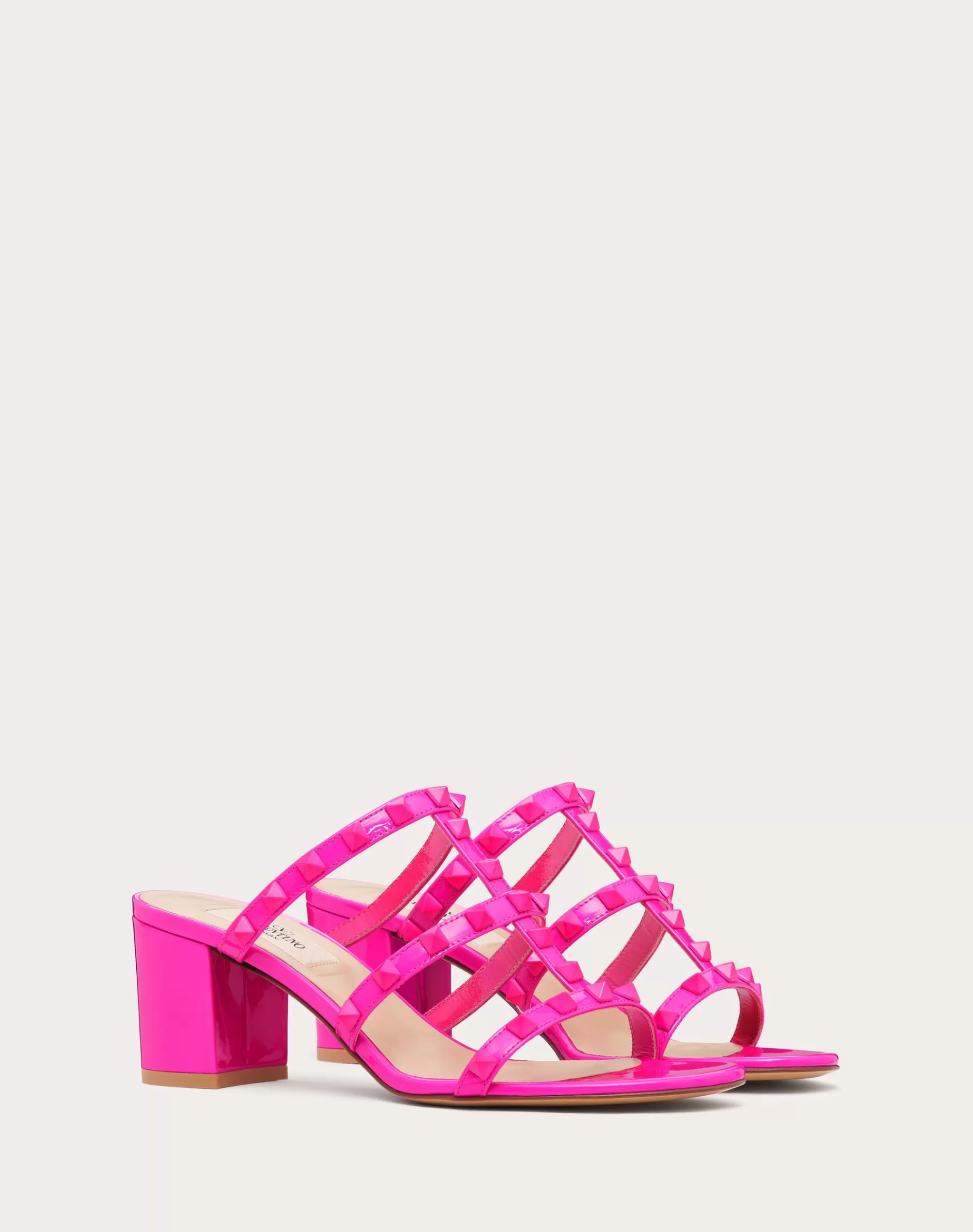 Valentino ROCKSTUD PATENT-LEATHER SLIDE SANDAL 60 MM PinkPp Cheap