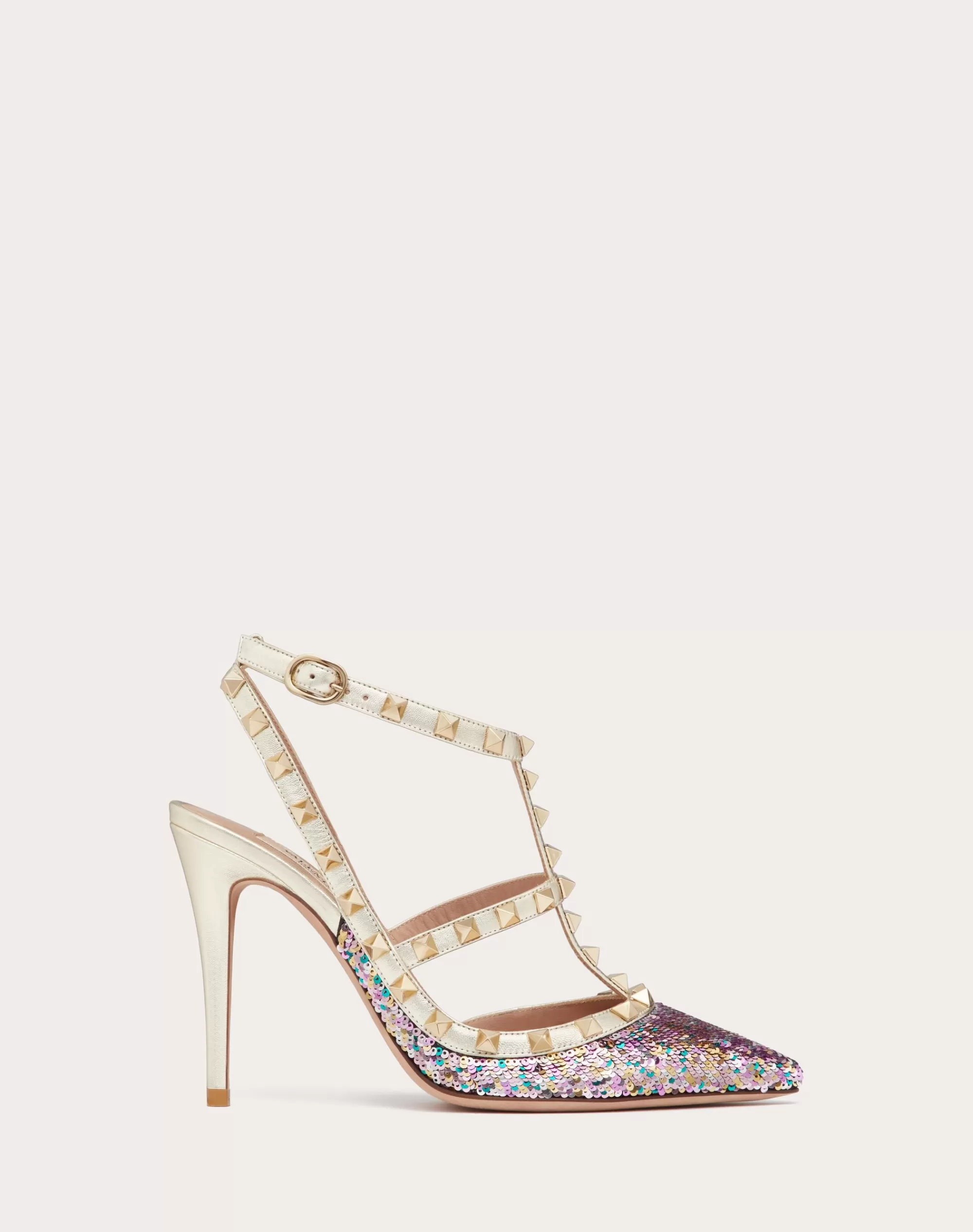 Valentino ROCKSTUD PUMP WITH SEQUIN EMBROIDERY AND STRAPS 100MM Multicolor/platinum Cheap