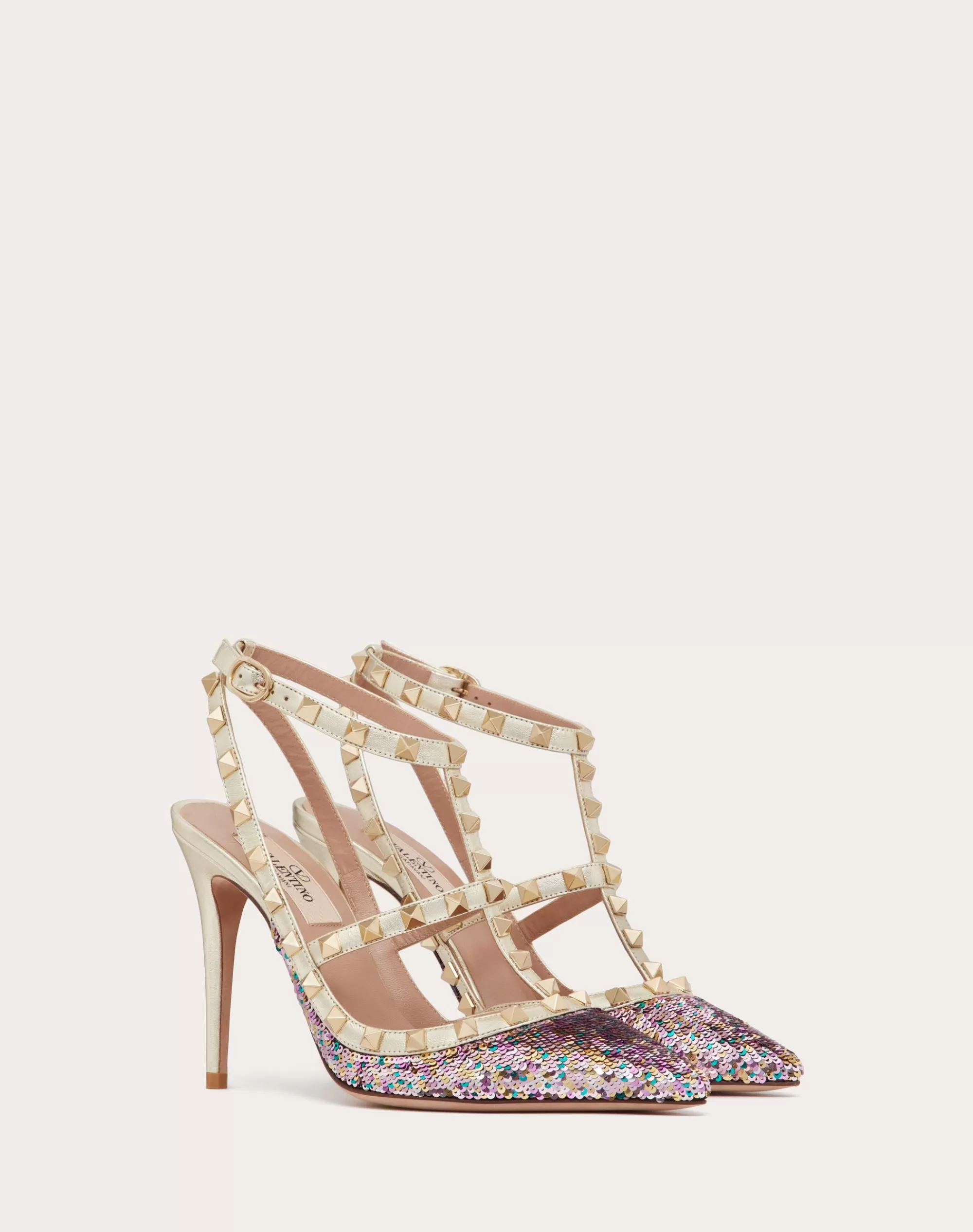 Valentino ROCKSTUD PUMP WITH SEQUIN EMBROIDERY AND STRAPS 100MM Multicolor/platinum Cheap