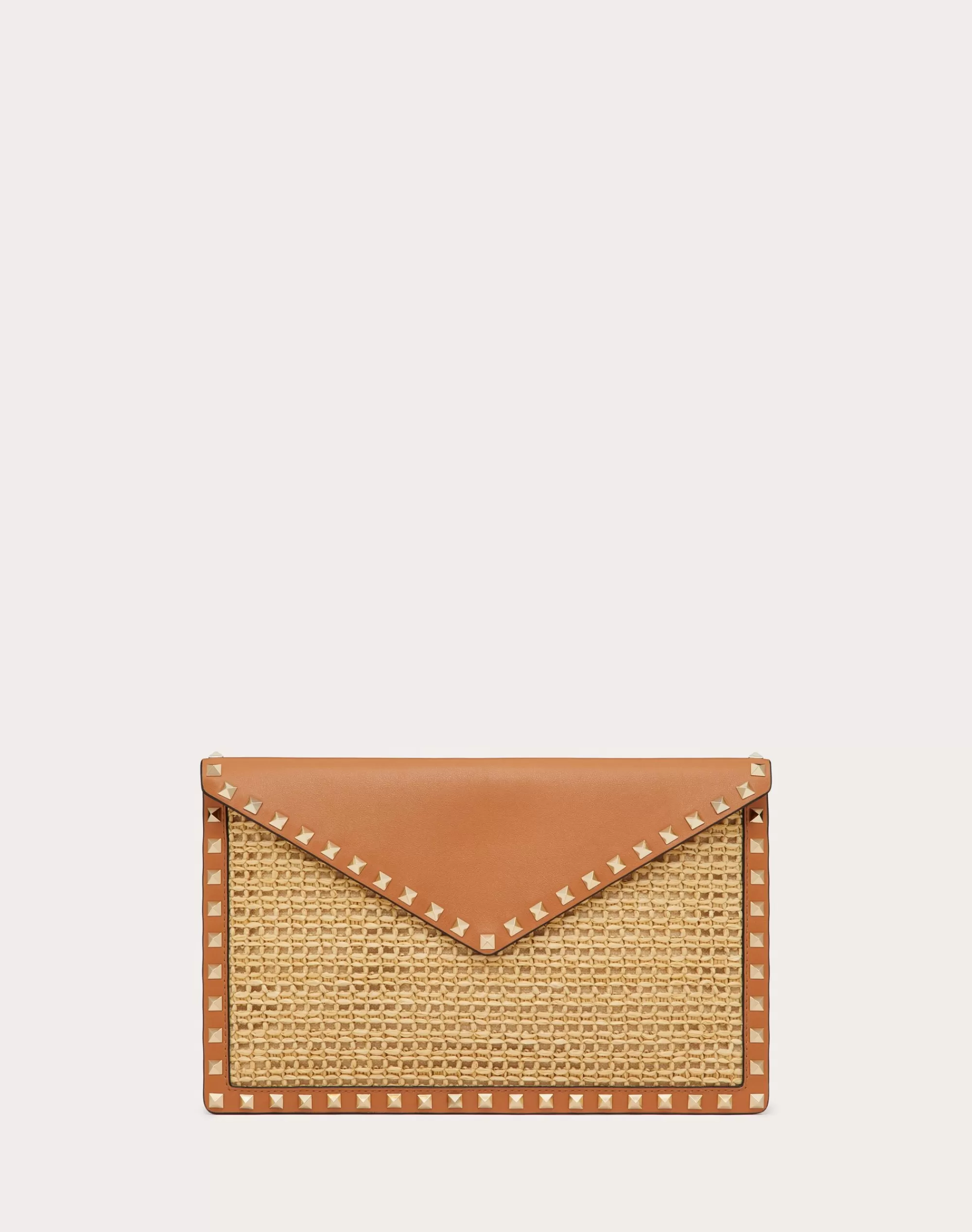 Valentino ROCKSTUD RAFFIA CLUTCH BAG Natural/almond Clearance