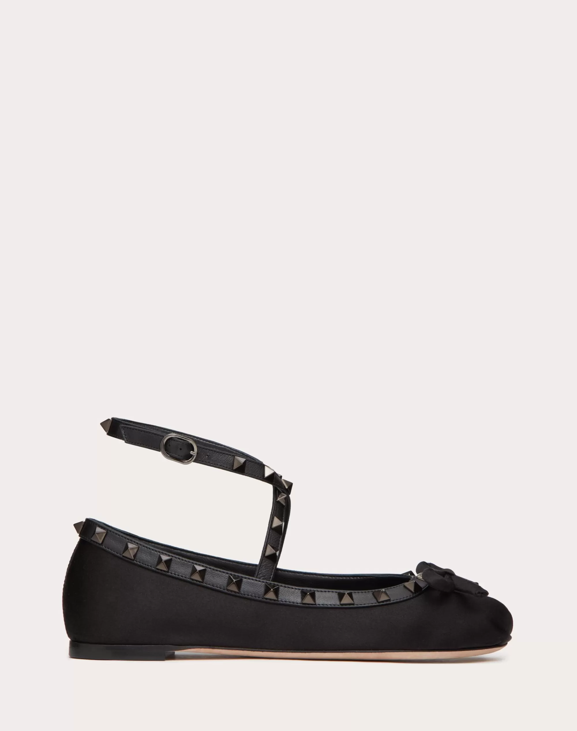 Valentino ROCKSTUD SATIN BALLERINA WITH TONE-ON-TONE STUDS Black Fashion