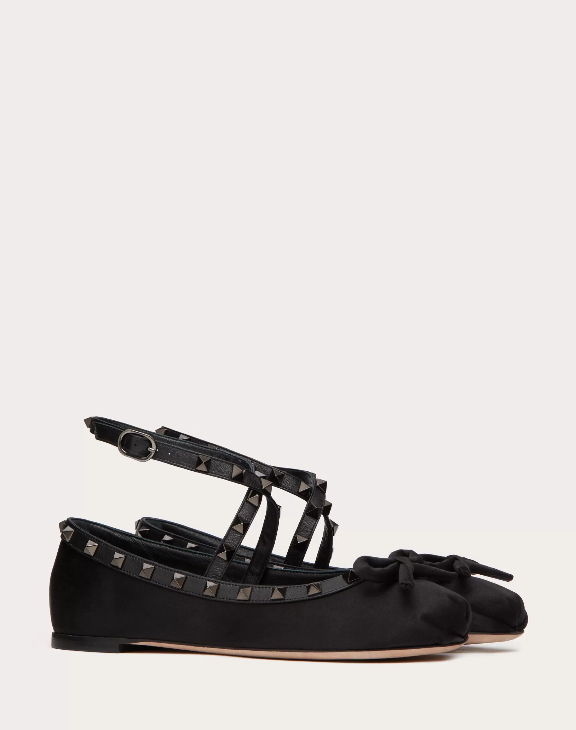 Valentino ROCKSTUD SATIN BALLERINA WITH TONE-ON-TONE STUDS Black Fashion