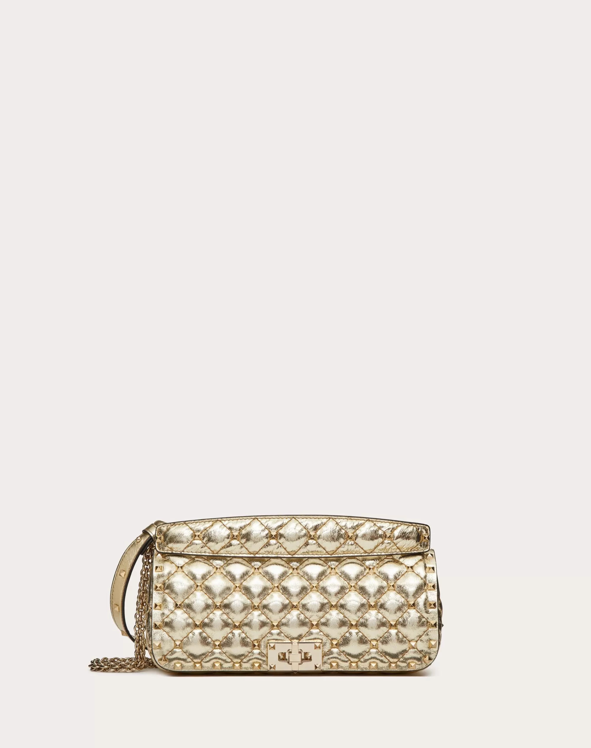 Valentino ROCKSTUD SPIKE METALLIC CALFSKIN SHOULDER BAG Platinum Hot