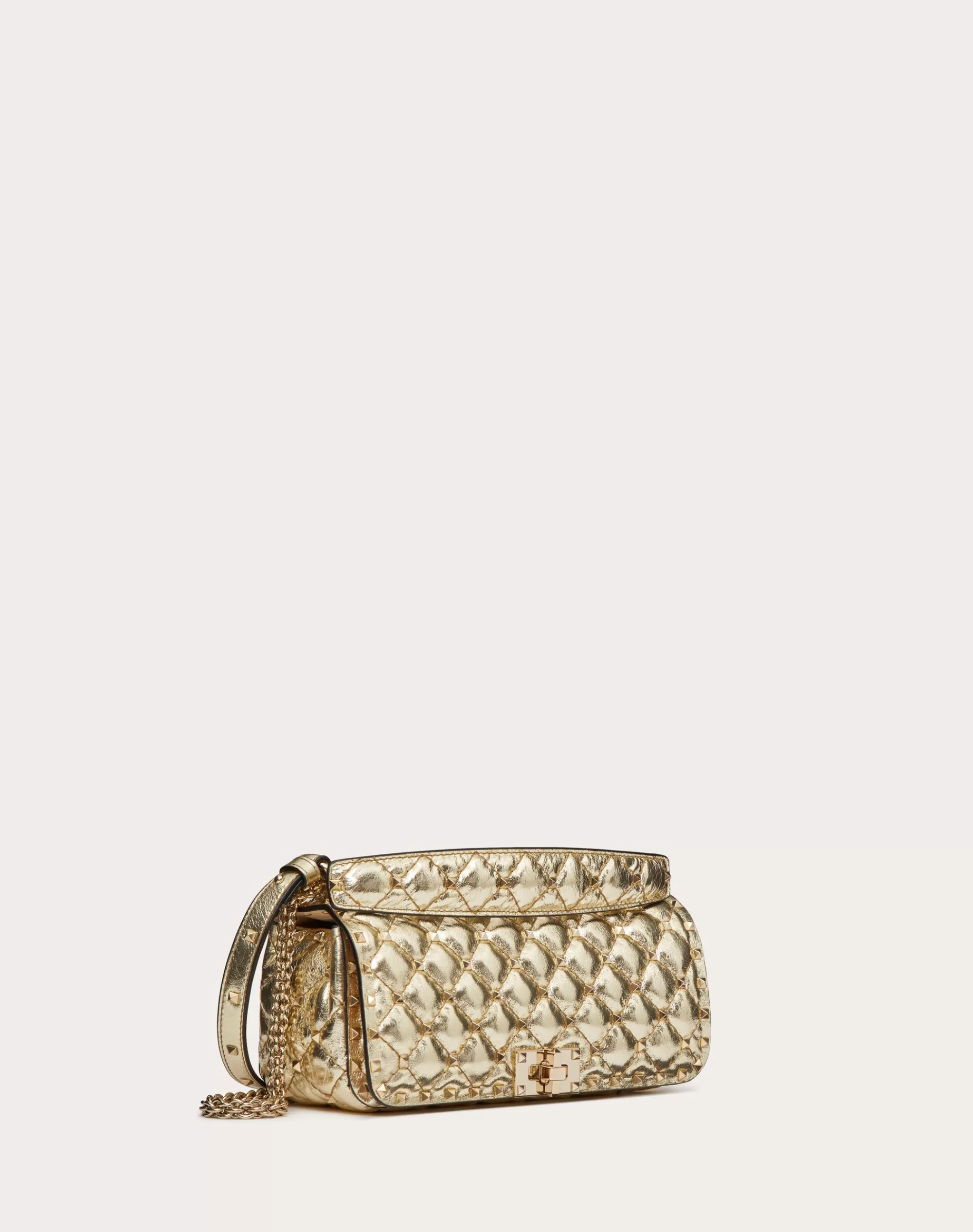 Valentino ROCKSTUD SPIKE METALLIC CALFSKIN SHOULDER BAG Platinum Hot