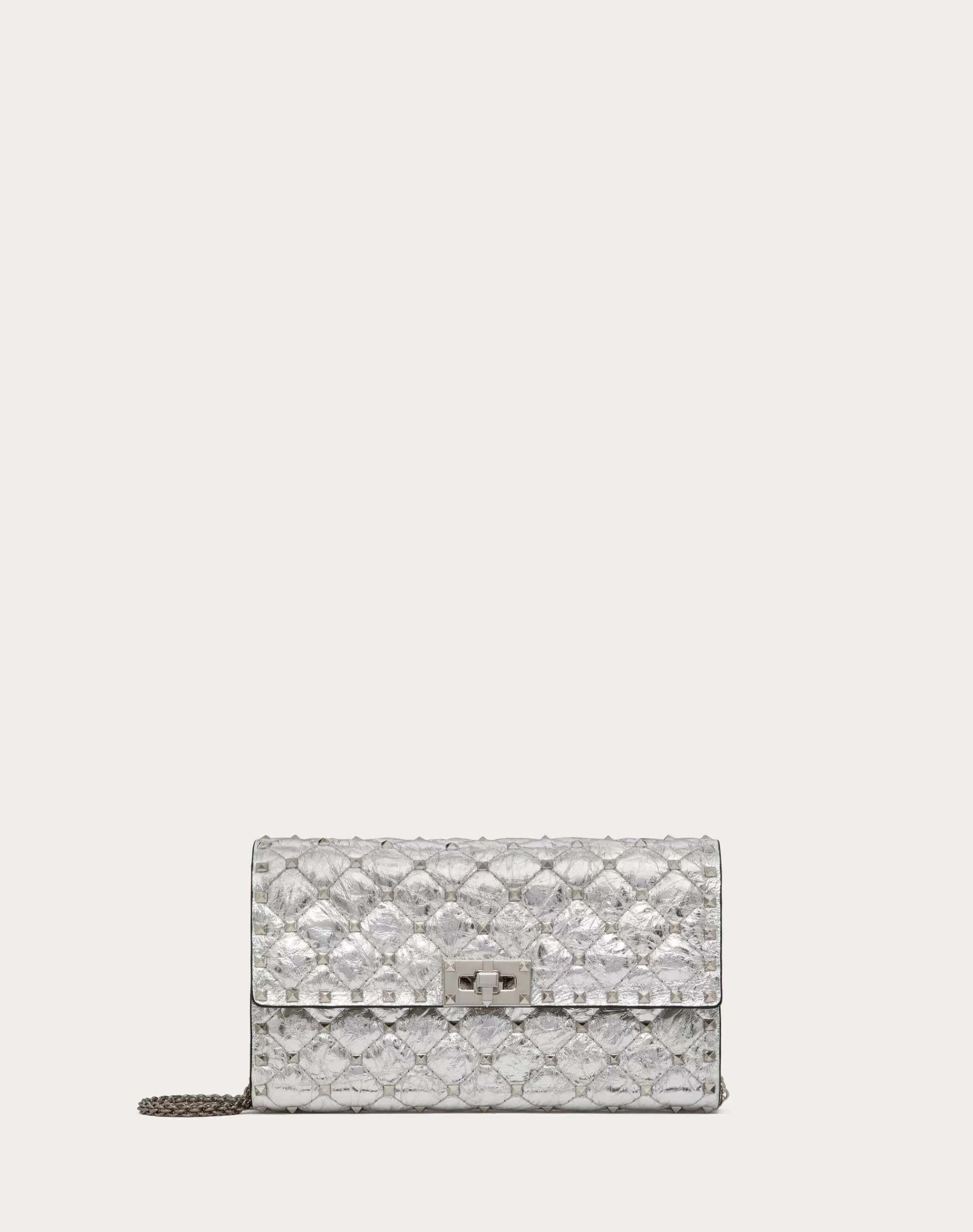 Valentino ROCKSTUD SPIKE METALLIC LAMBSKIN SHOULDER BAG Silver Online