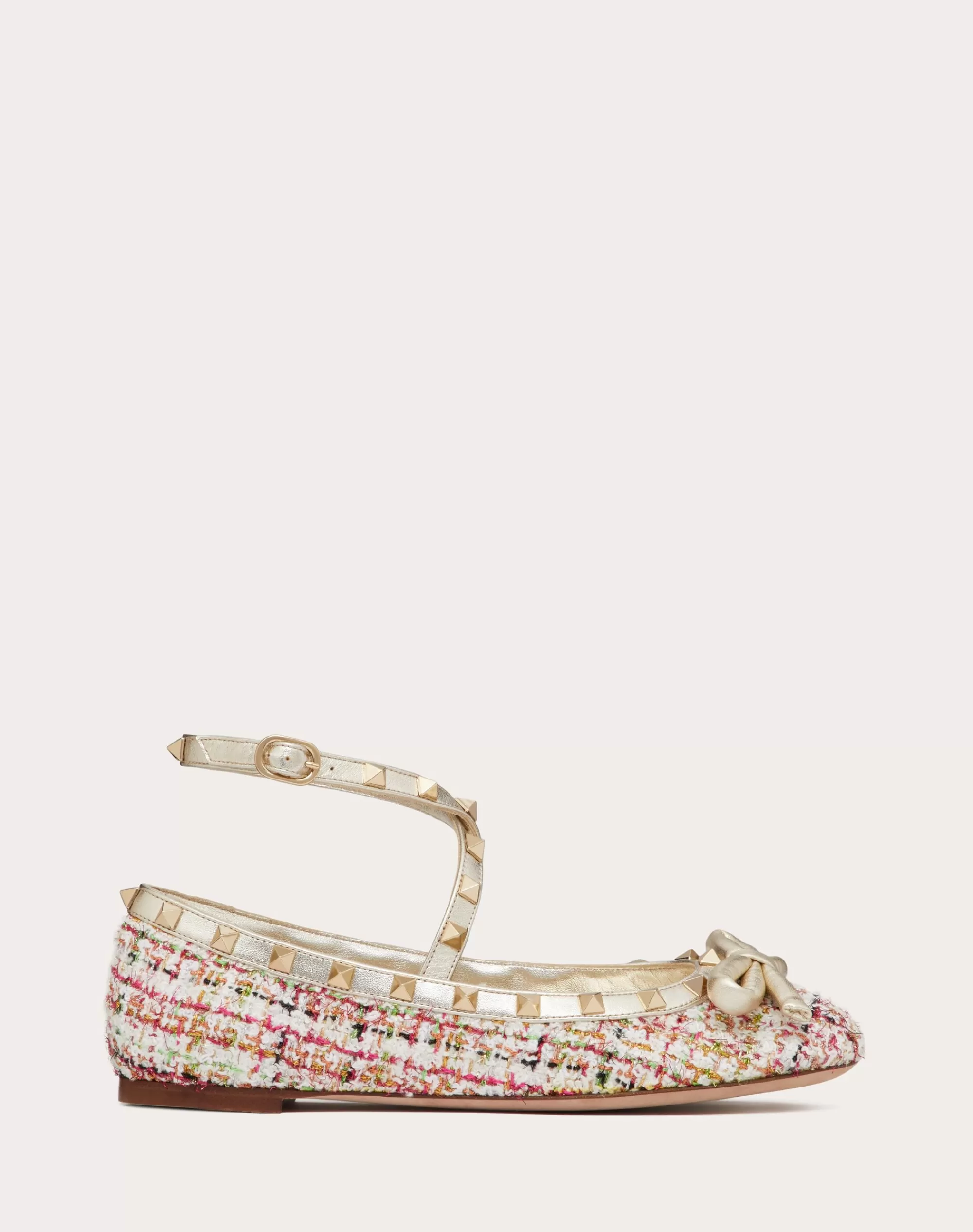 Valentino ROCKSTUD TWEED BALLERINA RoseCannelle Outlet