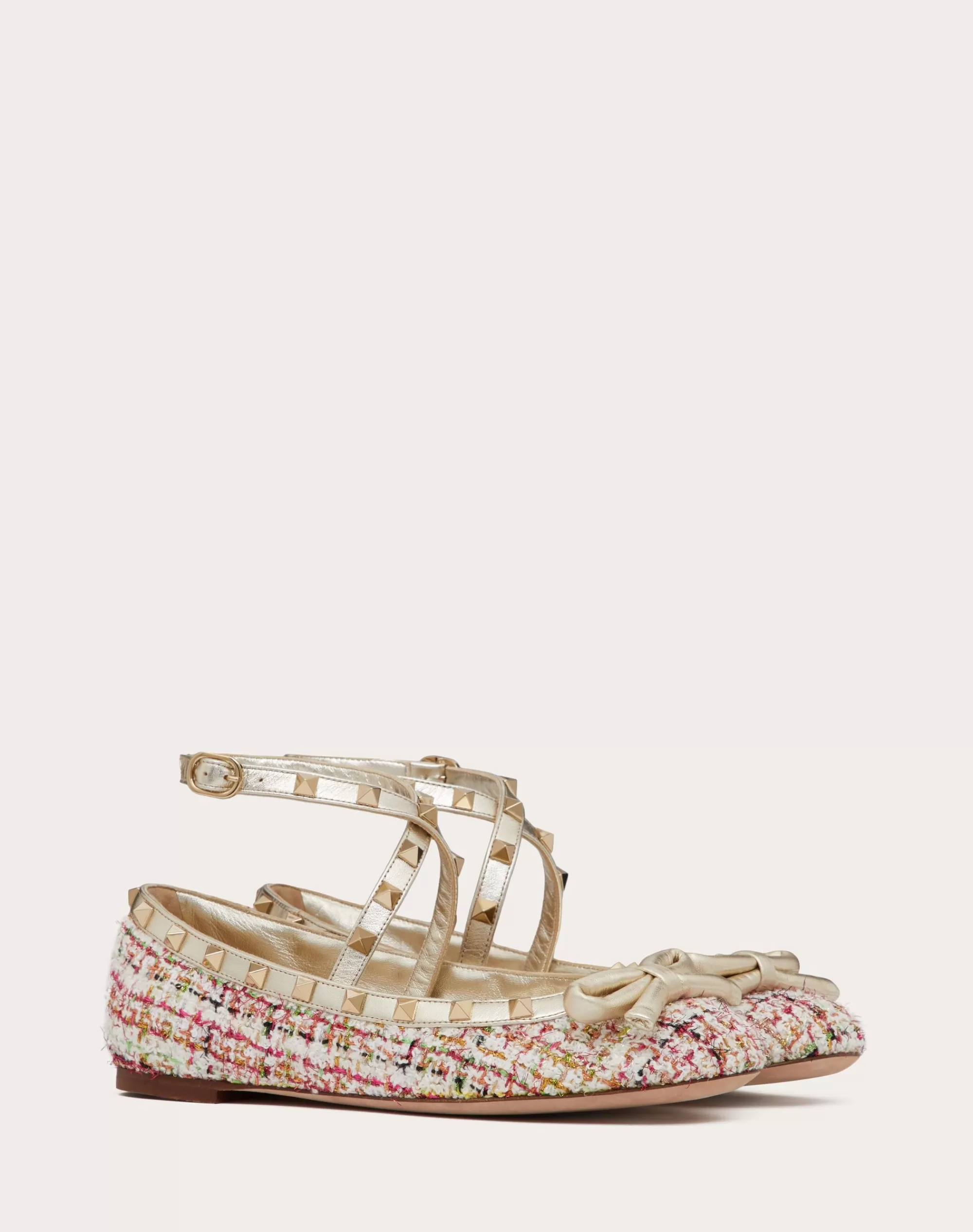 Valentino ROCKSTUD TWEED BALLERINA RoseCannelle Outlet