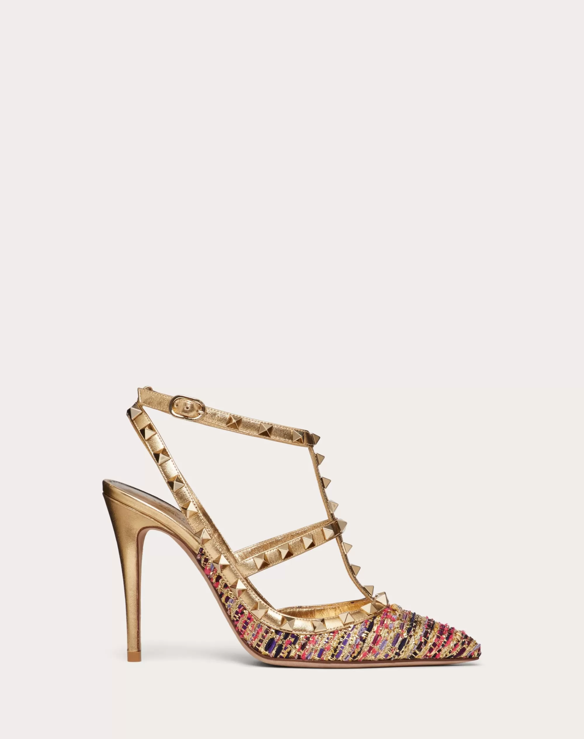 Valentino ROCKSTUD TWEED PUMP WITH STRAPS 100MM Gold/multicolor Sale