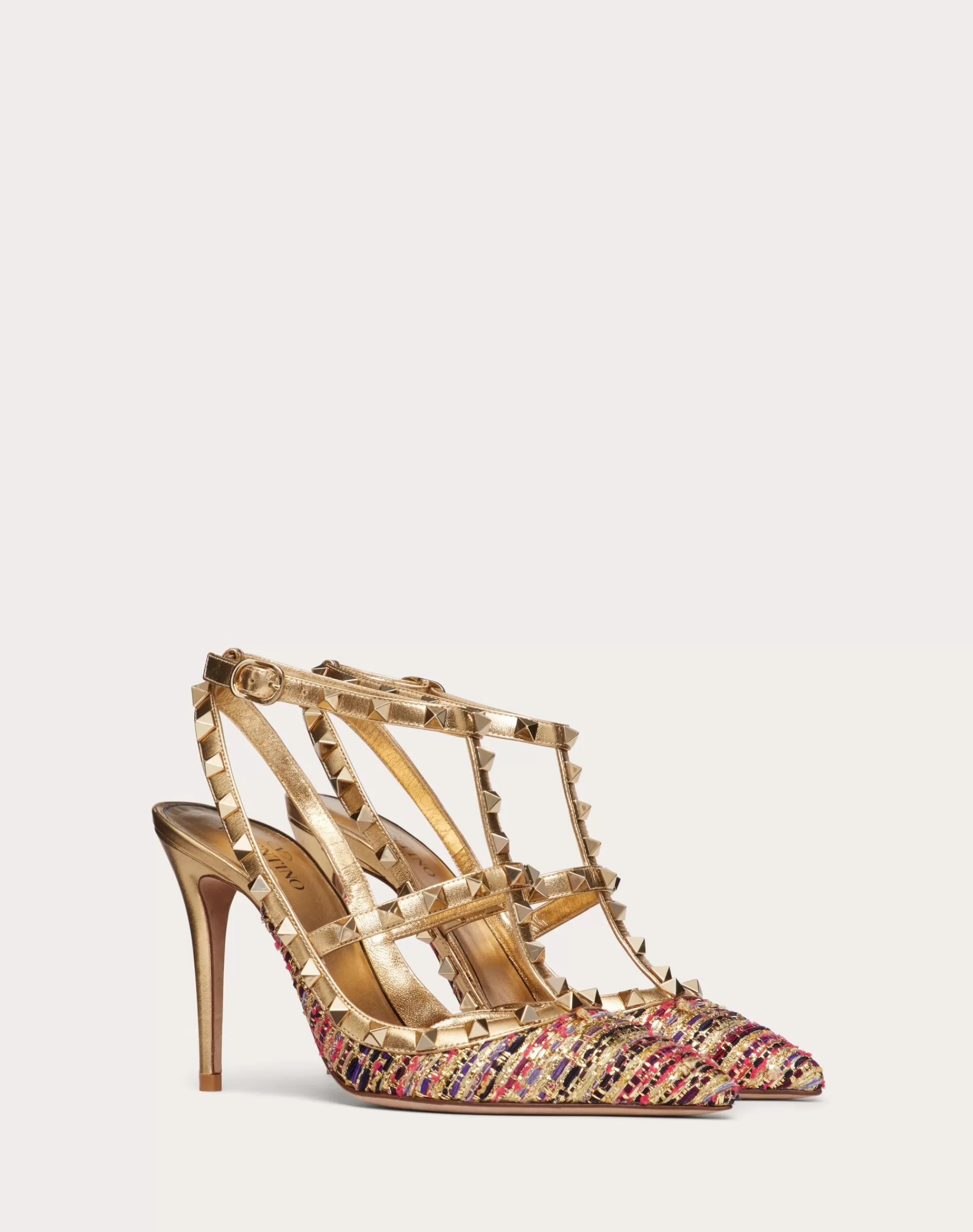 Valentino ROCKSTUD TWEED PUMP WITH STRAPS 100MM Gold/multicolor Sale