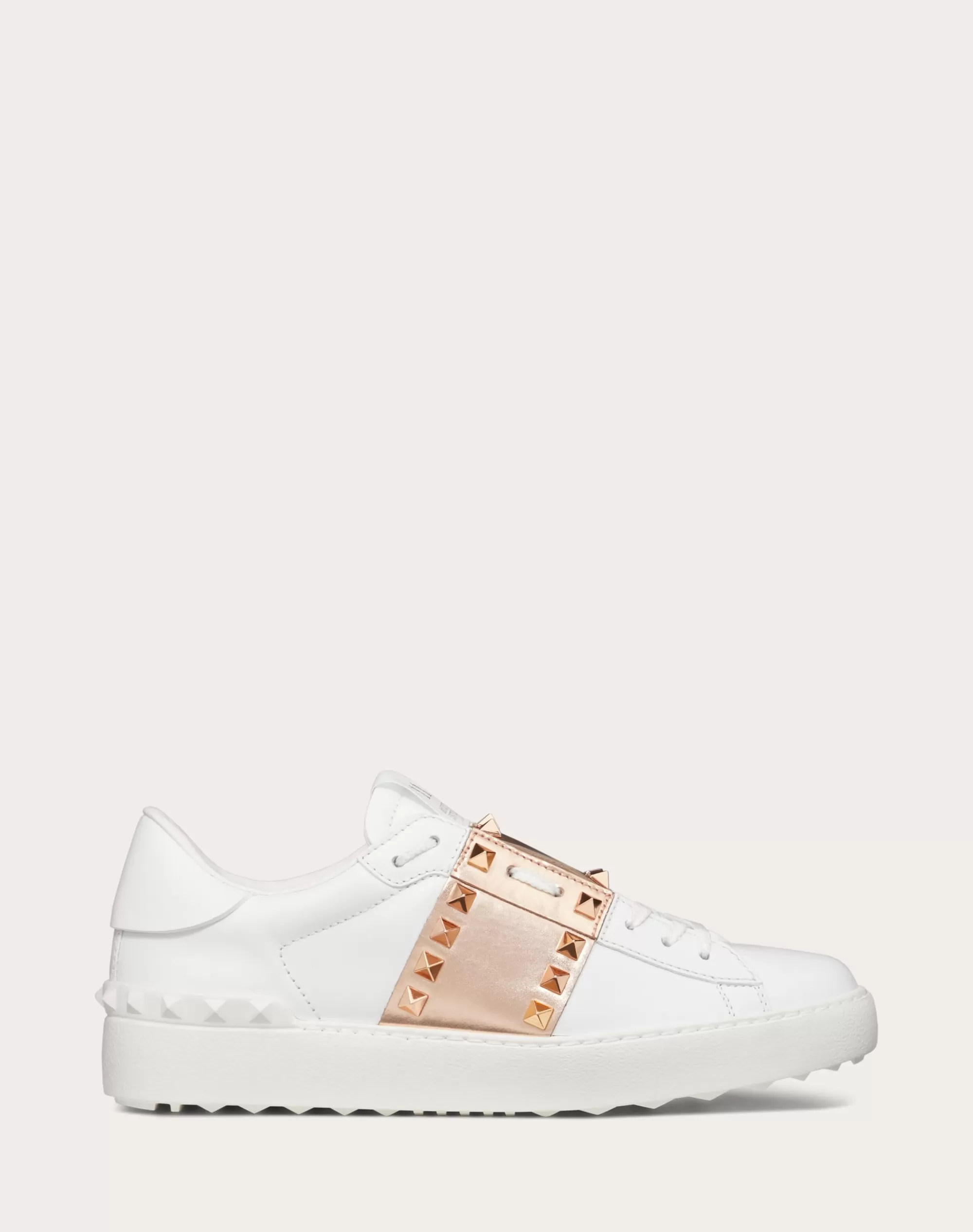 Valentino ROCKSTUD UNTITLED SNEAKER IN CALFSKIN LEATHER WITH METALLIC STRIPE White/copper Online