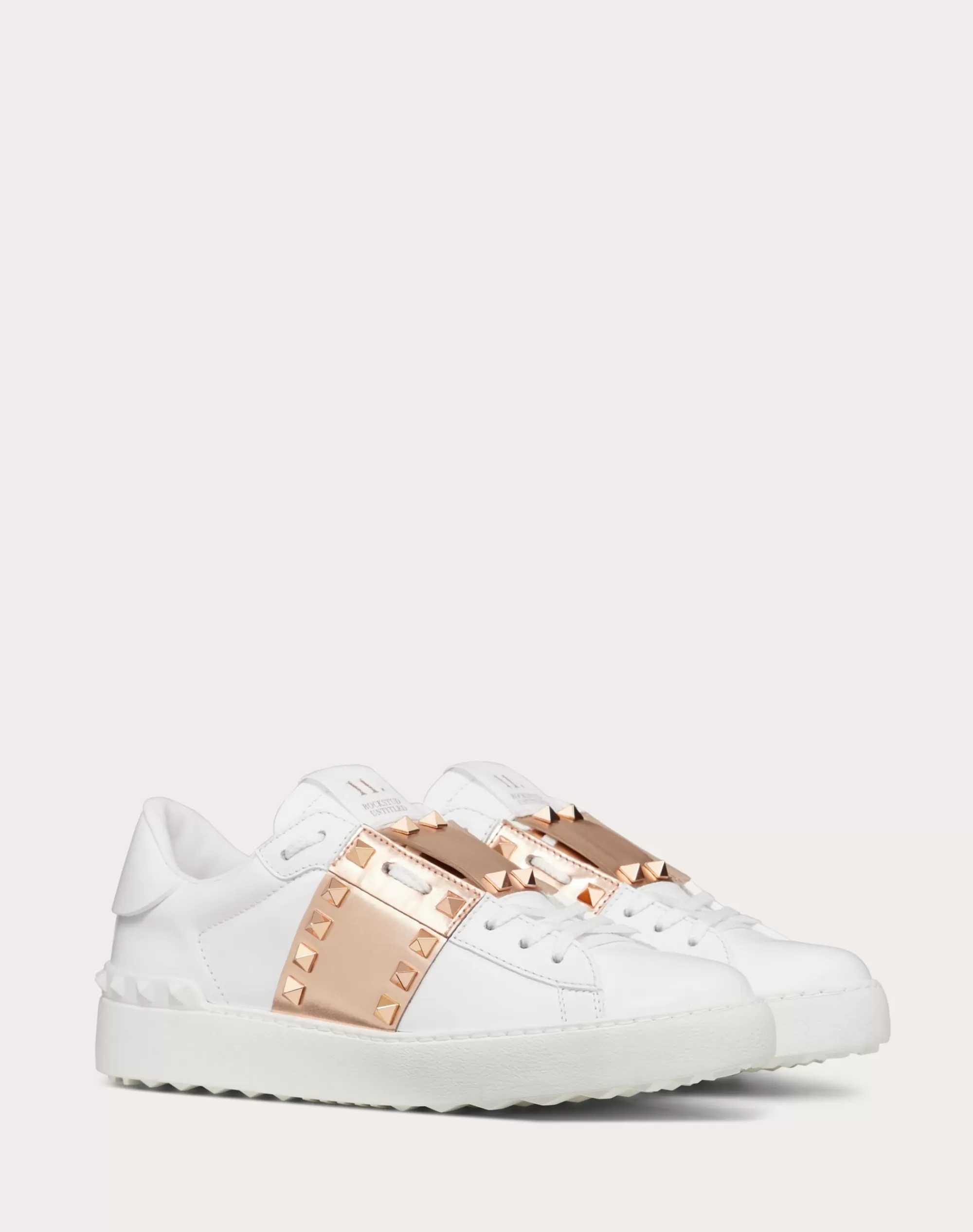 Valentino ROCKSTUD UNTITLED SNEAKER IN CALFSKIN LEATHER WITH METALLIC STRIPE White/copper Online