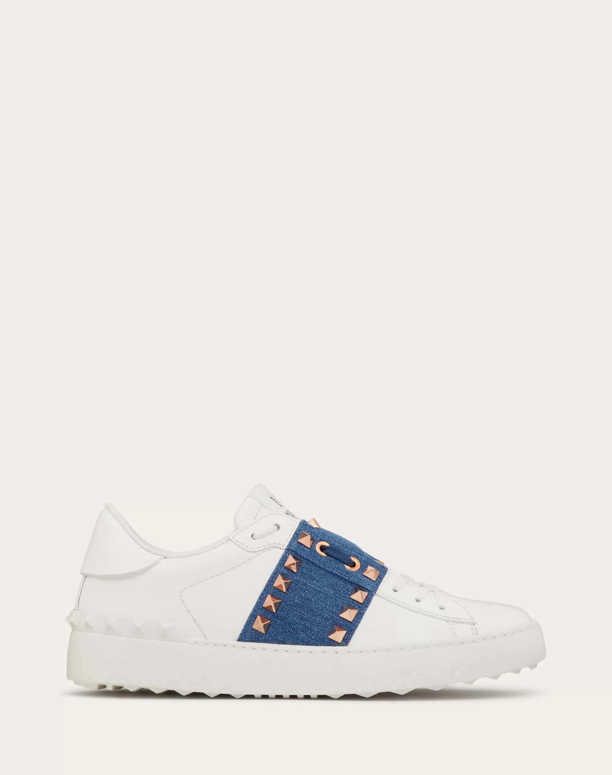 Valentino ROCKSTUD UNTITLED SNEAKER IN CALFSKIN WITH DENIM BAND Denim/white Outlet