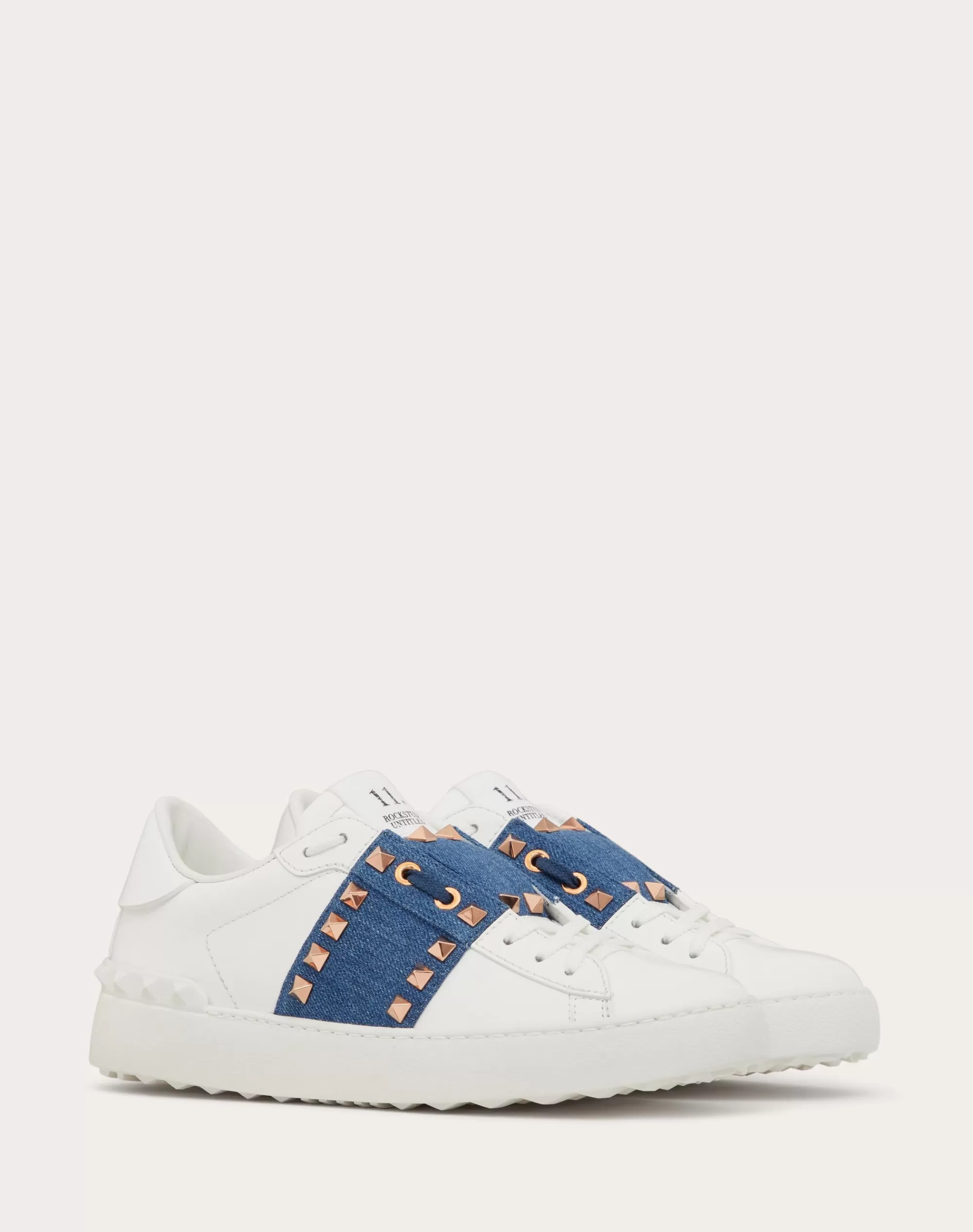 Valentino ROCKSTUD UNTITLED SNEAKER IN CALFSKIN WITH DENIM BAND Denim/white Outlet