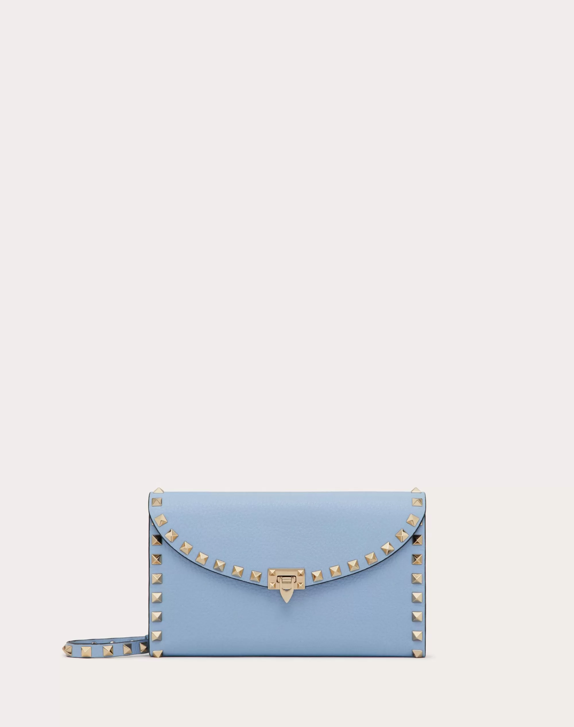 Valentino ROCKSTUD WALLET WITH CHAIN IN GRAINY CALFSKIN Azure Hot