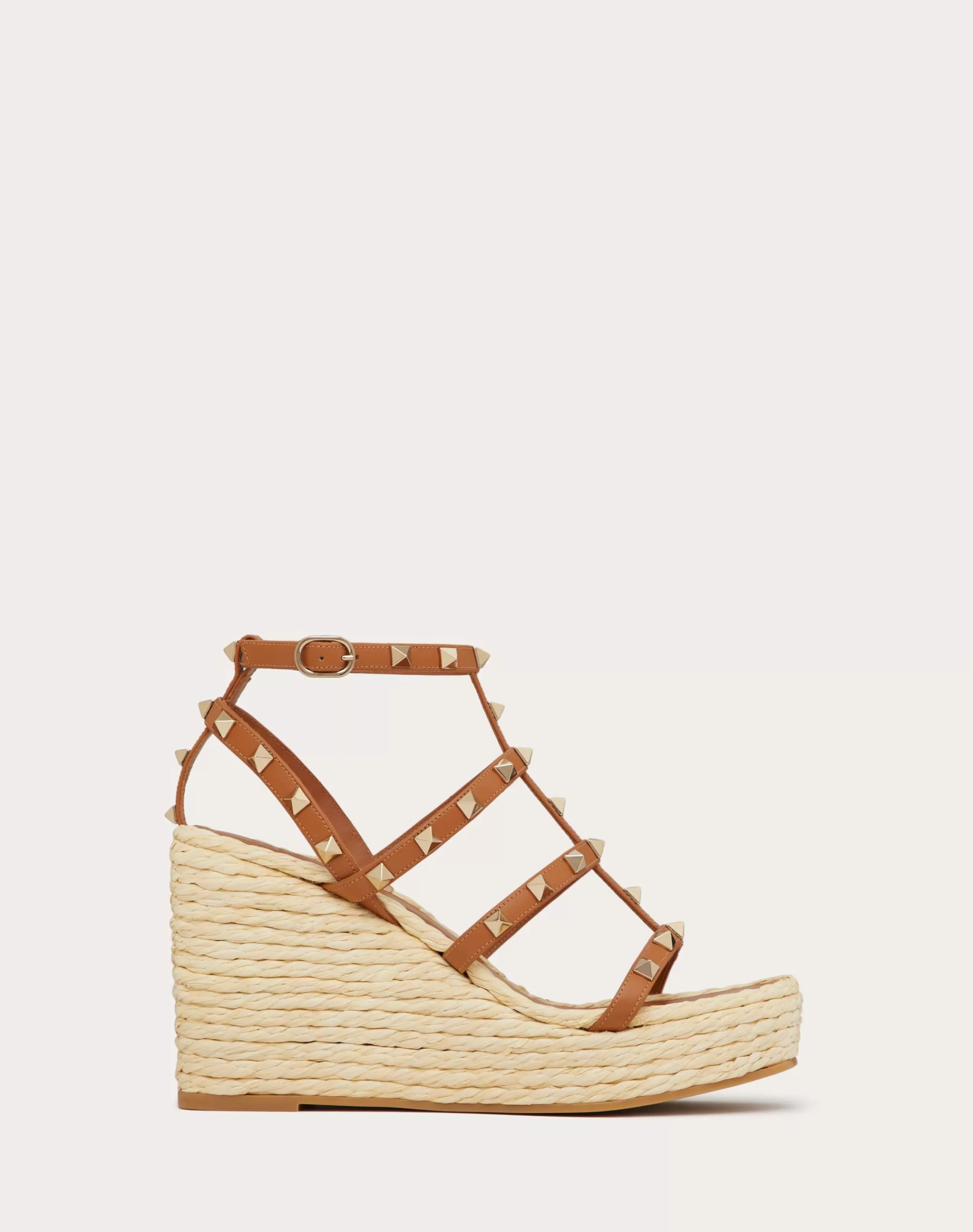 Valentino ROCKSTUD WEDGE SANDAL WITH CALFSKIN STRAPS 95MM Natural/almond Flash Sale