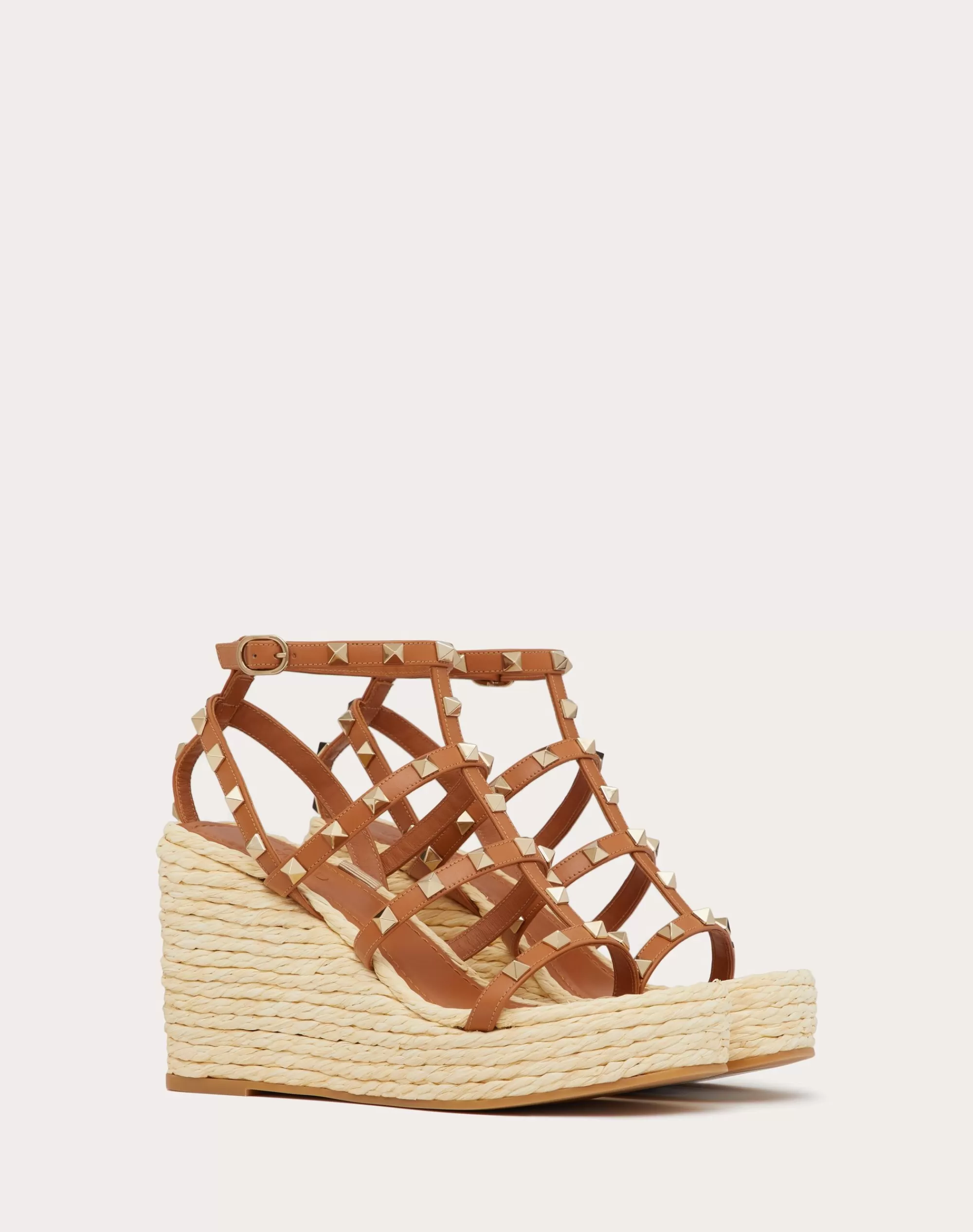 Valentino ROCKSTUD WEDGE SANDAL WITH CALFSKIN STRAPS 95MM Natural/almond Flash Sale