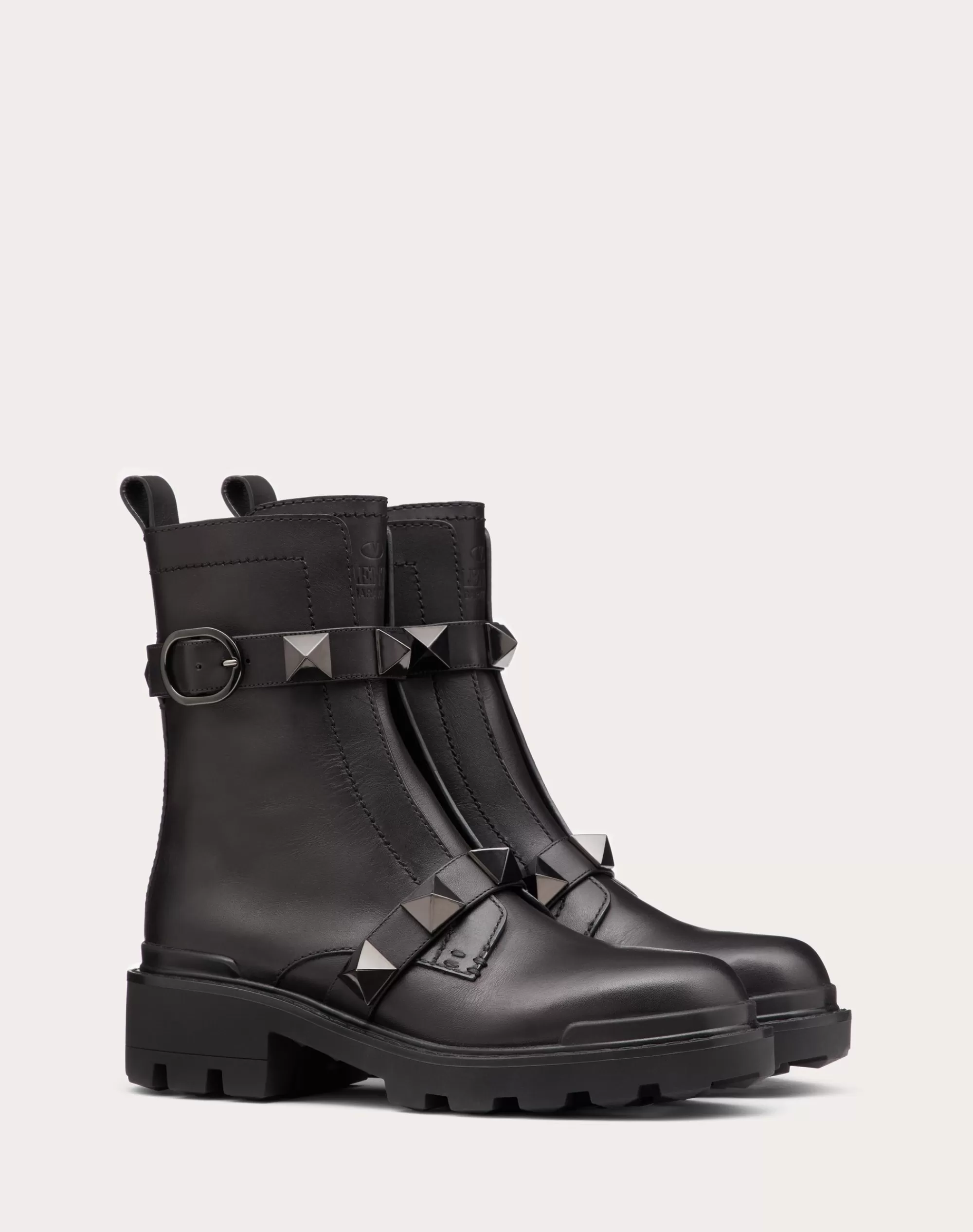 Valentino ROMAN STUD CALFSKIN COMBAT BOOT WITH TONAL STUDS 40MM Black Outlet