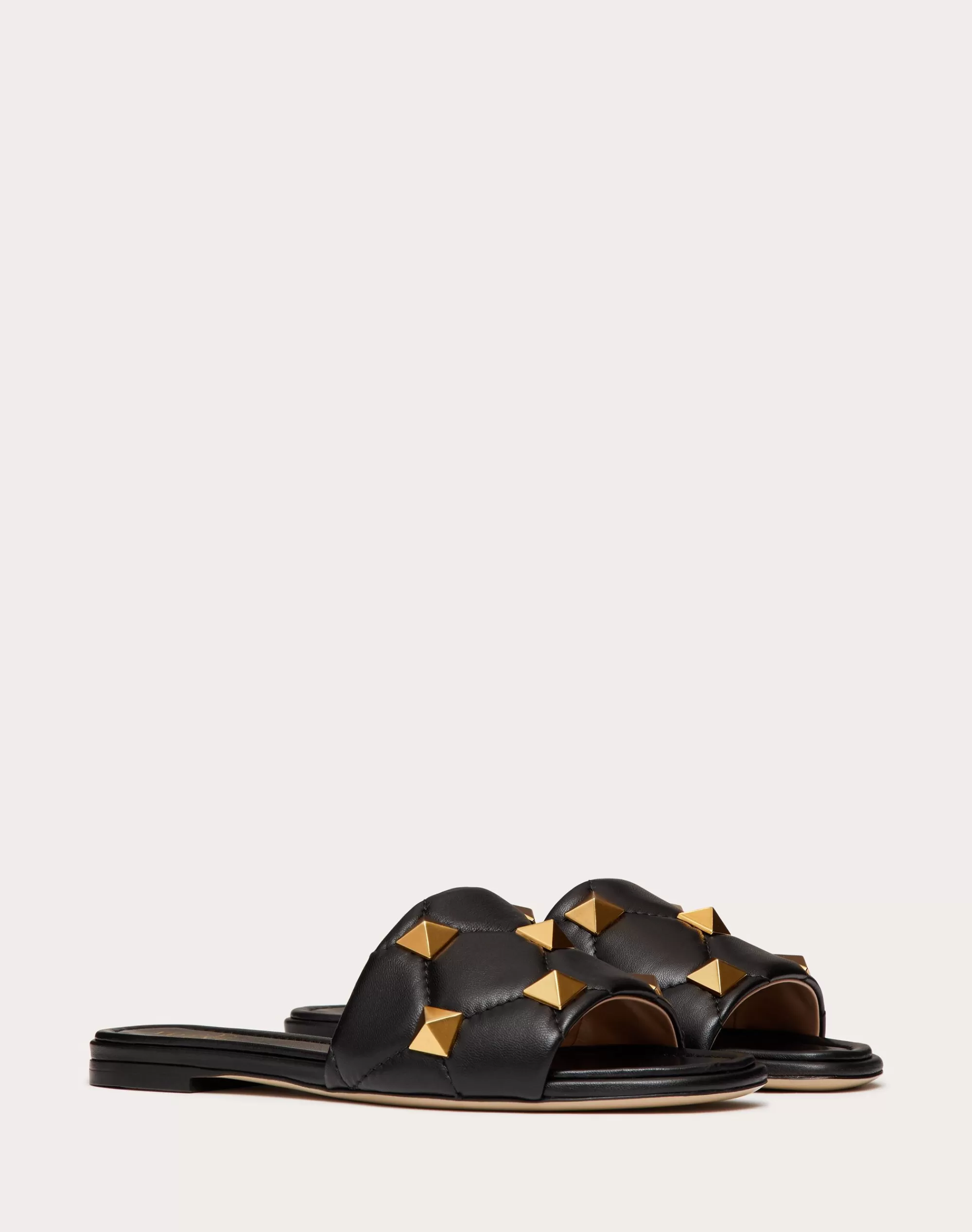Valentino ROMAN STUD FLAT SLIDE SANDAL IN QUILTED NAPPA Outlet