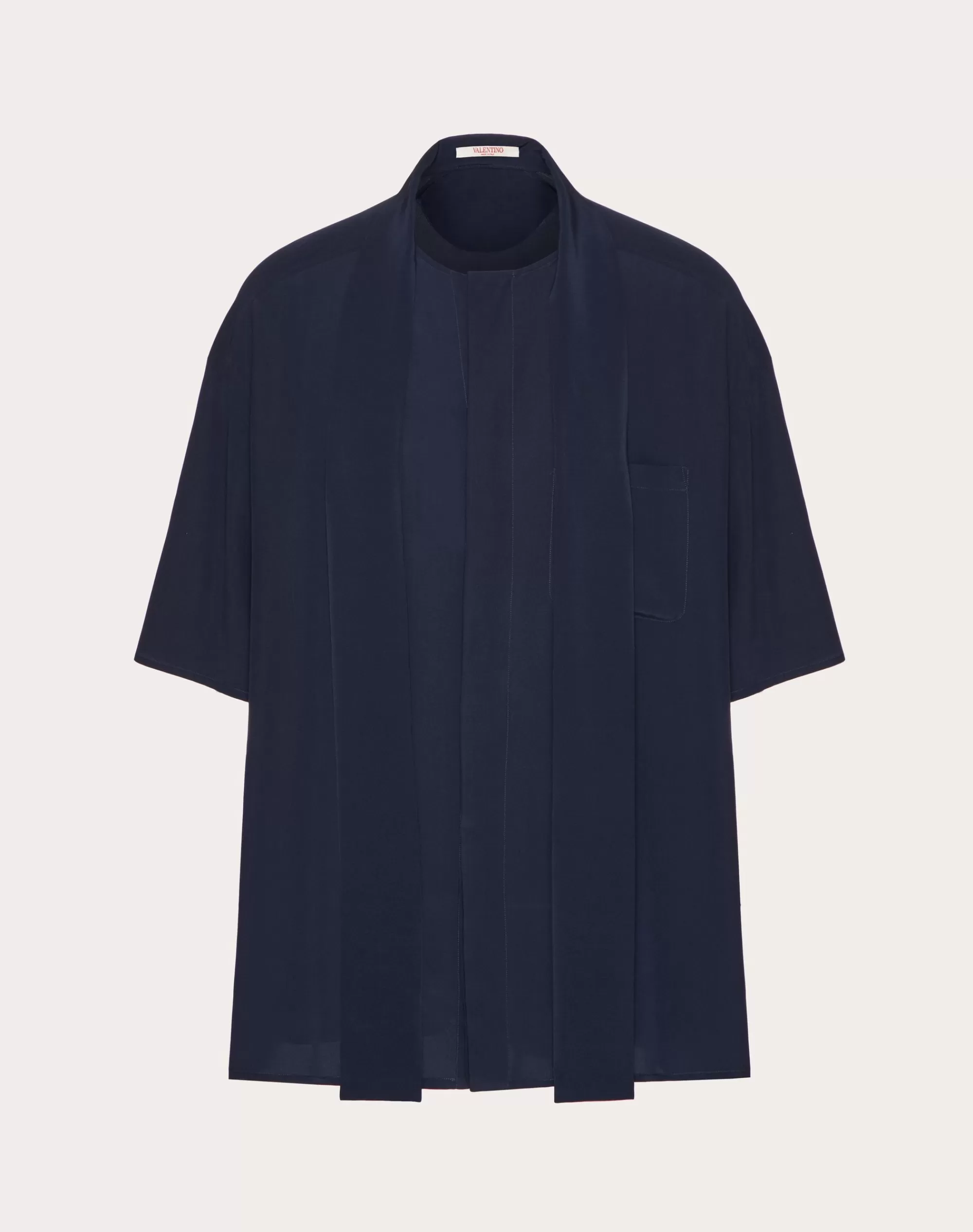 Valentino SILK BOWLING SHIRT WITH SCARF COLLAR Navy Clearance