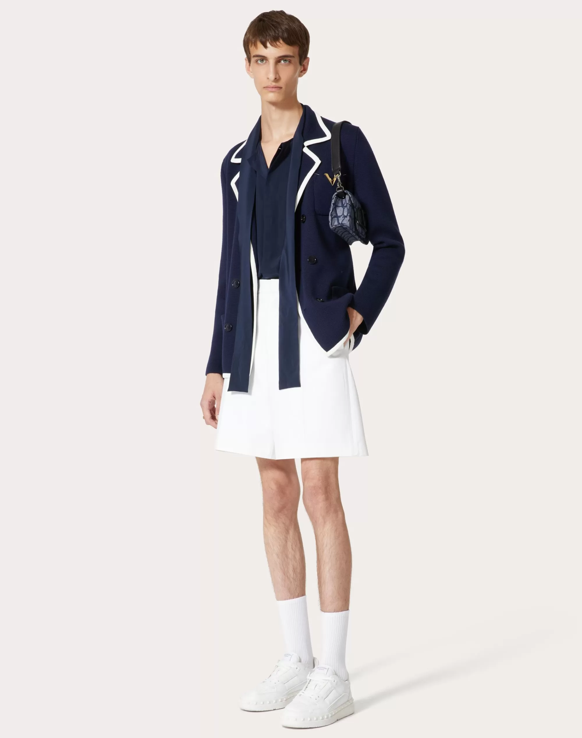 Valentino SILK BOWLING SHIRT WITH SCARF COLLAR Navy Clearance