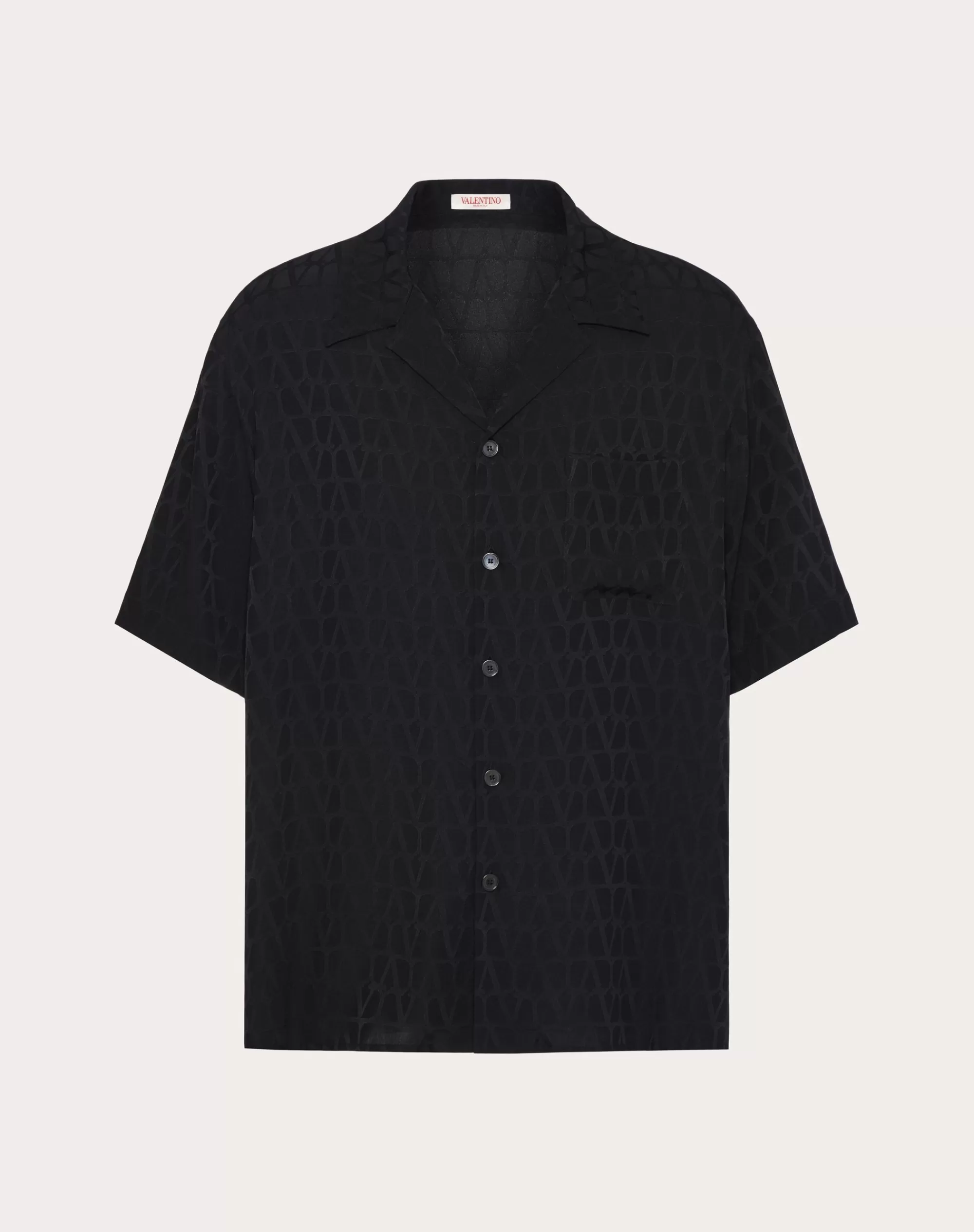 Valentino SILK BOWLING SHIRT WITH TOILE ICONOGRAPHE PATTERN Black Best Sale