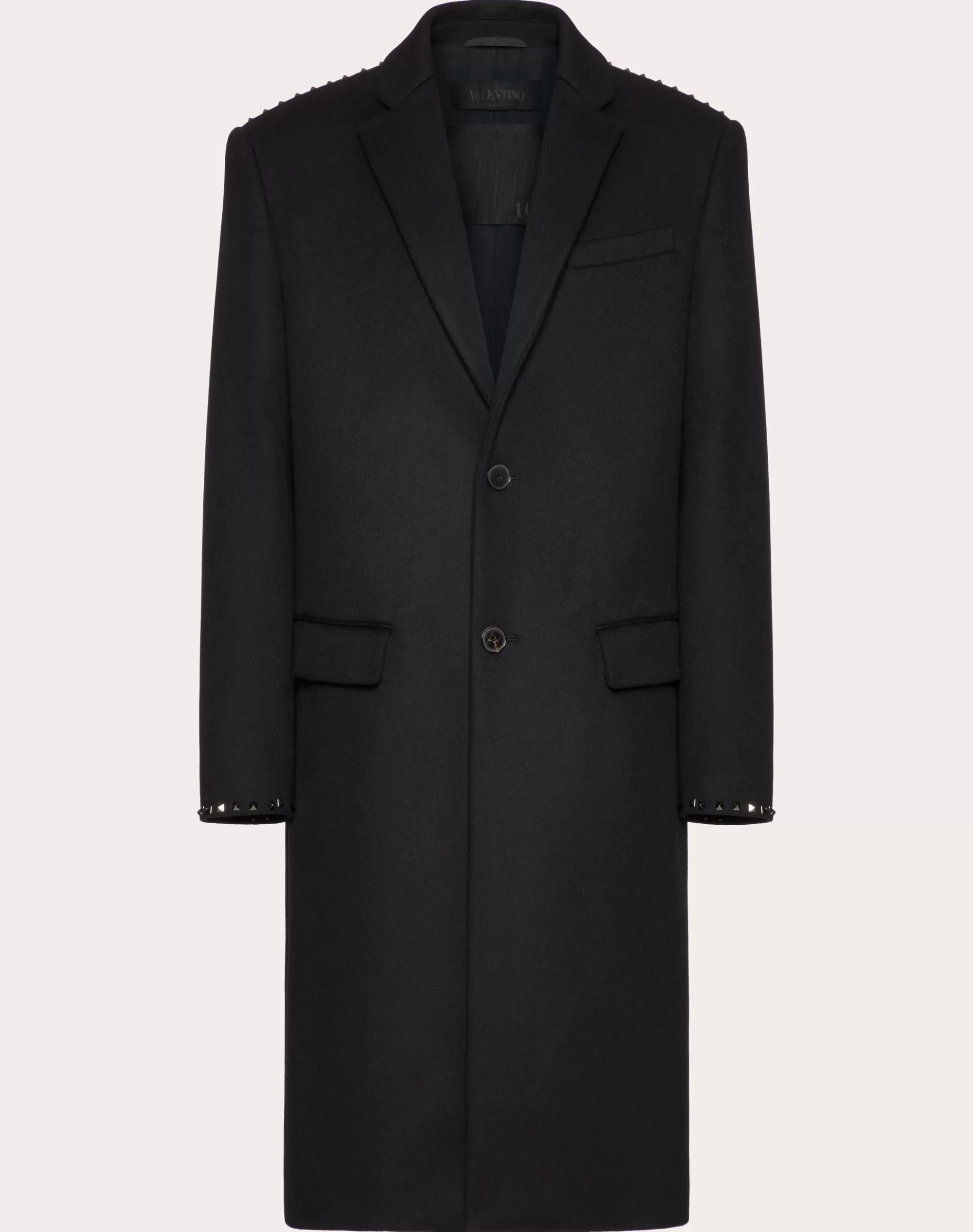 Valentino SINGLE BREASTED COAT IN DOUBLE-FACED WOOL AND CASHMERE WITH UNTITLED STUDS Black Sale