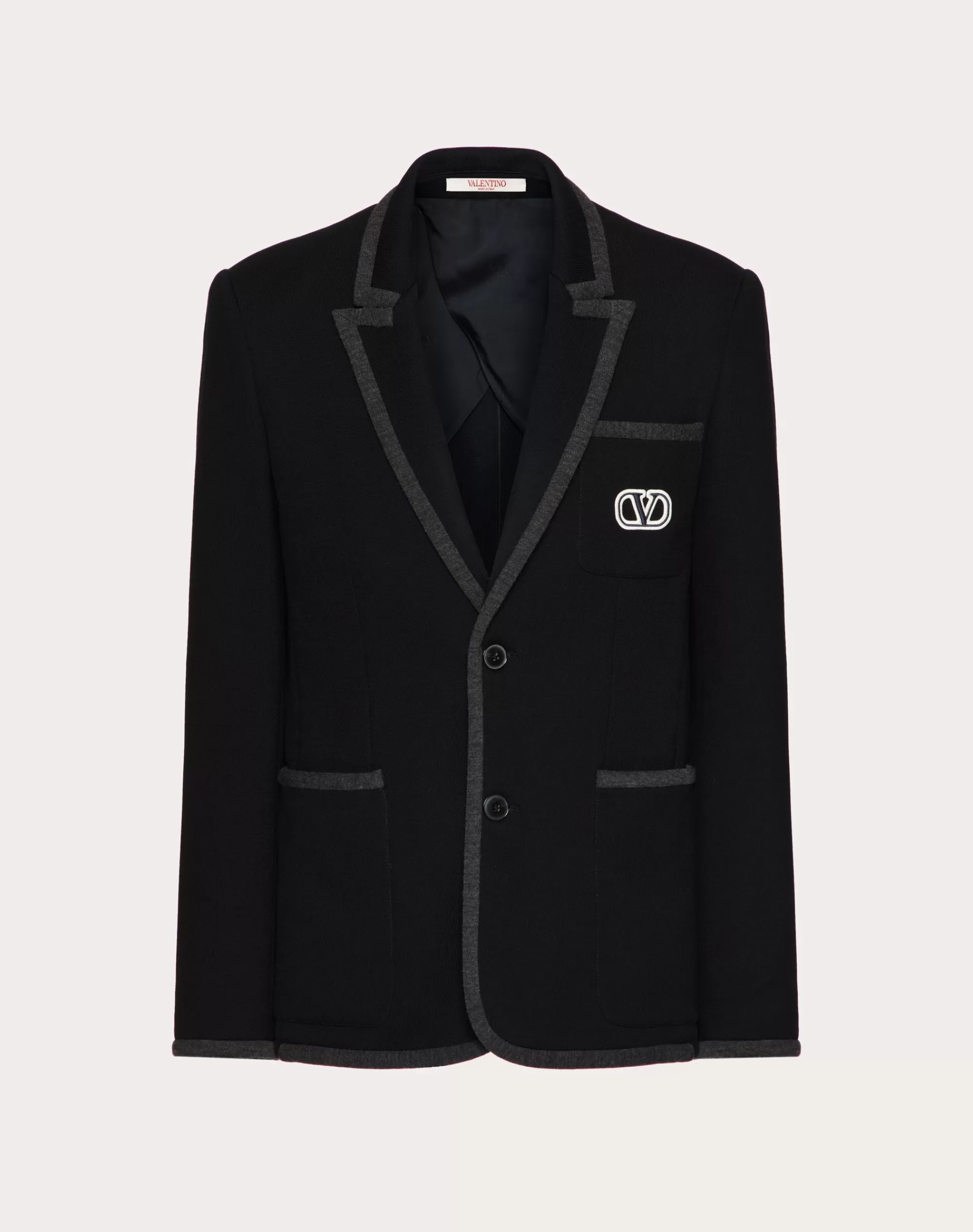 Valentino SINGLE-BREASTED COTTON JERSEY JACKET WITH VLOGO SIGNATURE PATCH Navy Best Sale