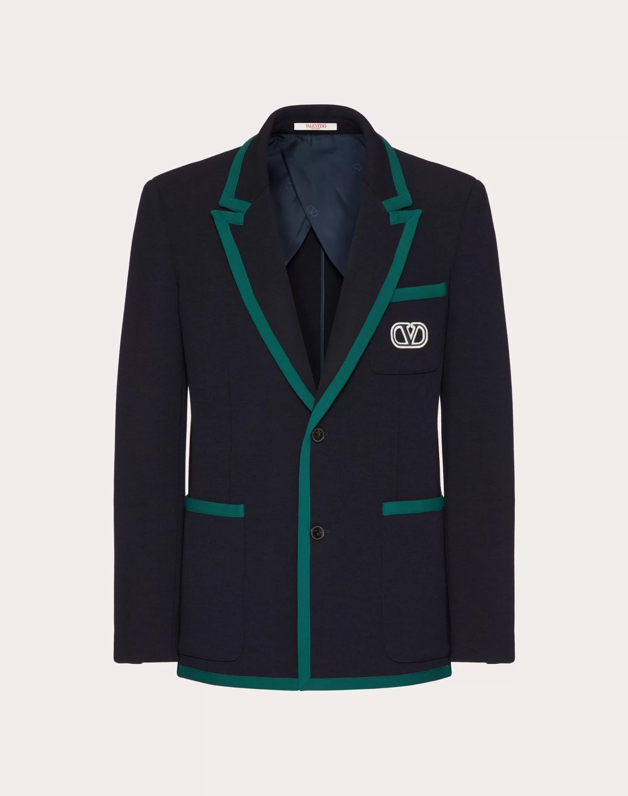 Valentino SINGLE-BREASTED JACKET IN LANA STRETCH WITH VLOGO SIGNATURE PATCH Navy Discount