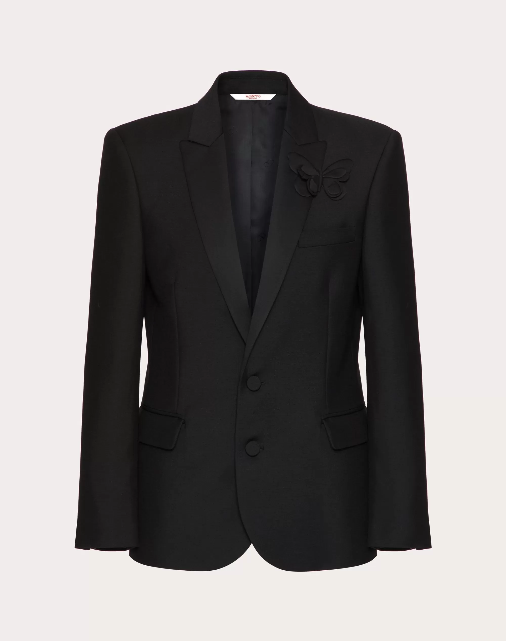 Valentino SINGLE-BREASTED MOHAIR WOOL JACKET WITH EMBROIDERED BUTTERFLY Black Outlet