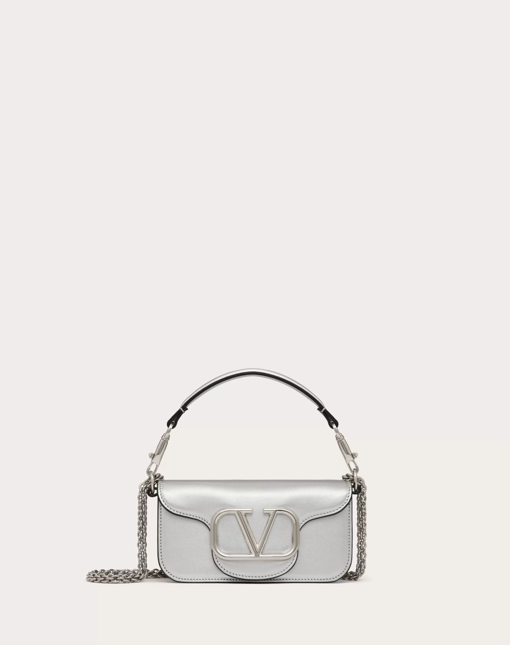 Valentino SMALL LOCÒ METALLIC CALFSKIN SHOULDER BAG Silver Fashion