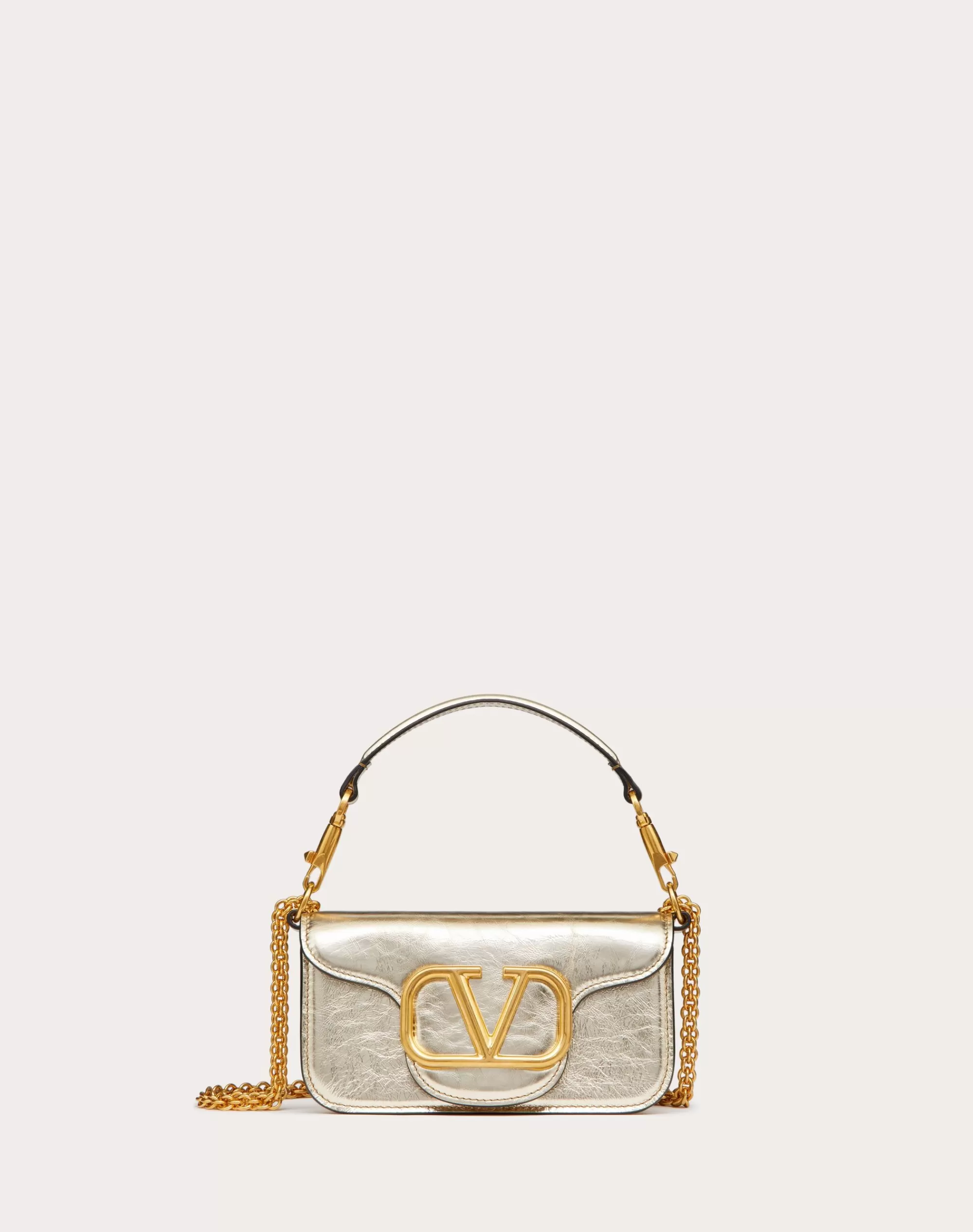 Valentino SMALL LOCÒ METALLIC CALFSKIN SHOULDER BAG Platinum Fashion