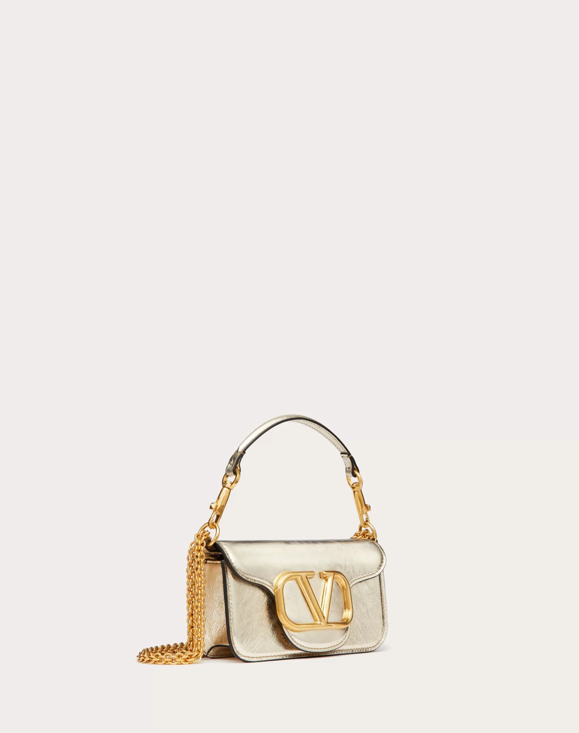 Valentino SMALL LOCÒ METALLIC CALFSKIN SHOULDER BAG Platinum Fashion