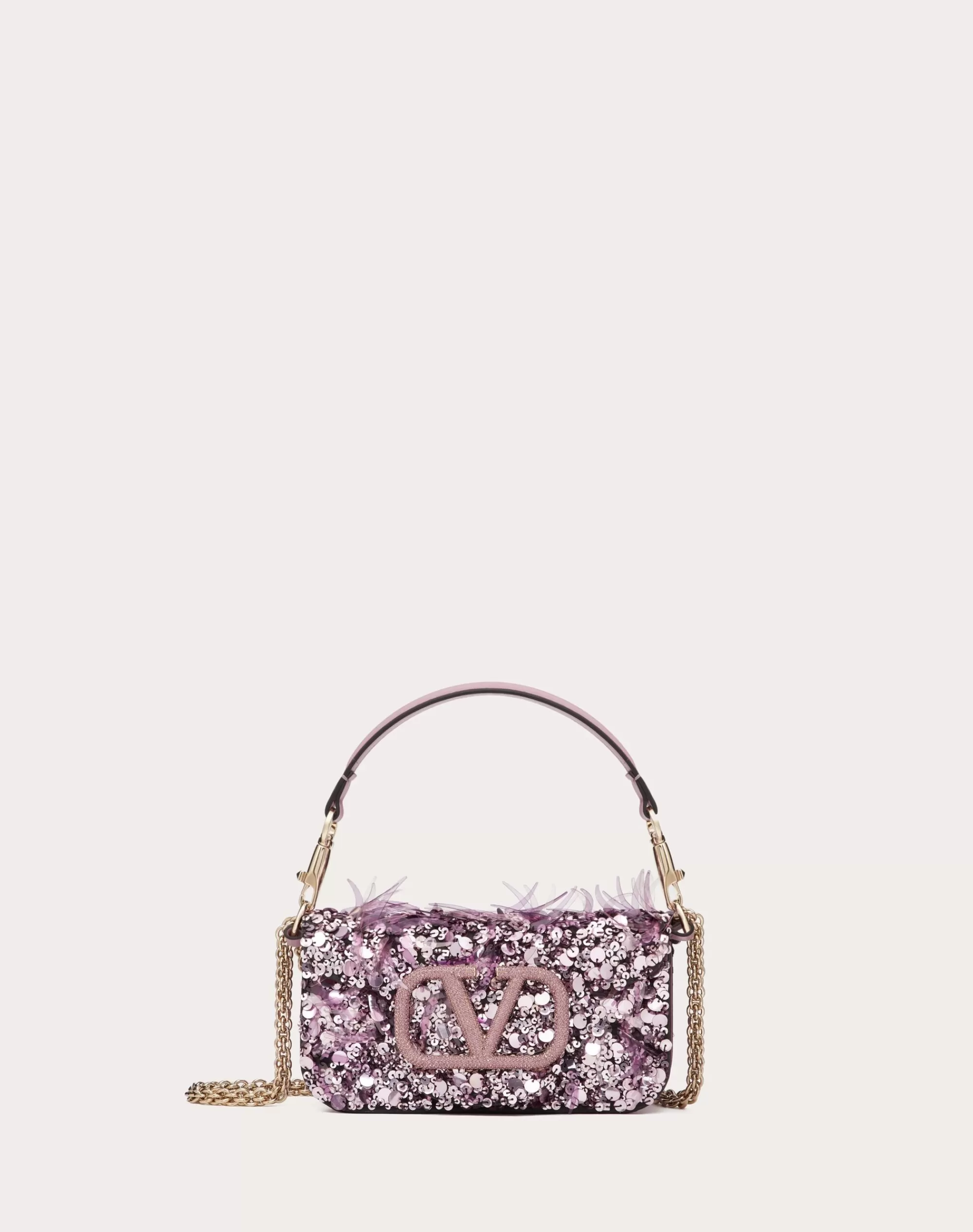 Valentino SMALL LOCÒ SHOULDER BAG WITH 3D EMBROIDERY Pink Fashion