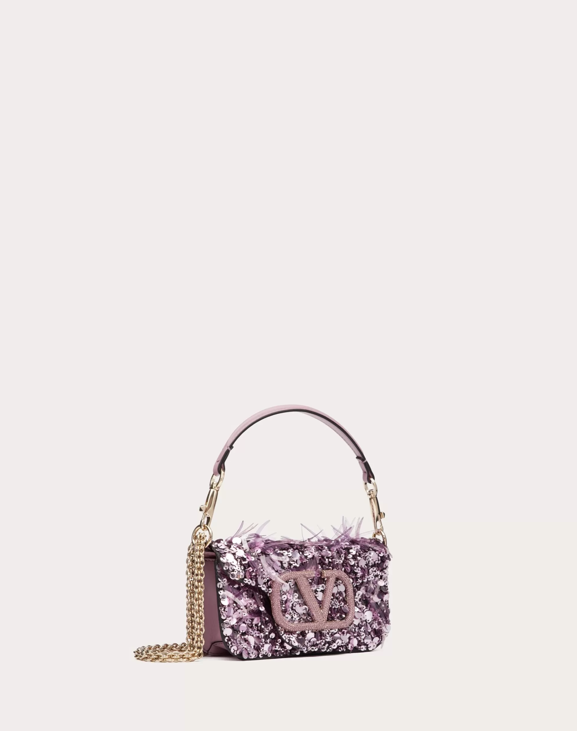 Valentino SMALL LOCÒ SHOULDER BAG WITH 3D EMBROIDERY Pink Fashion